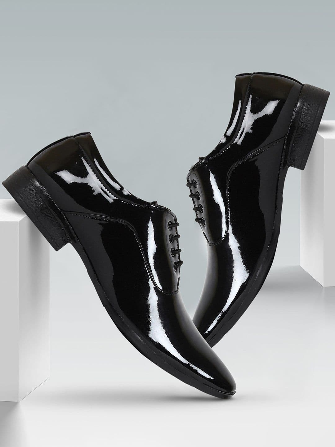 Shoe Island Men Patent Leather M5404 Black Low Ankle Length PU Shoes - view 1