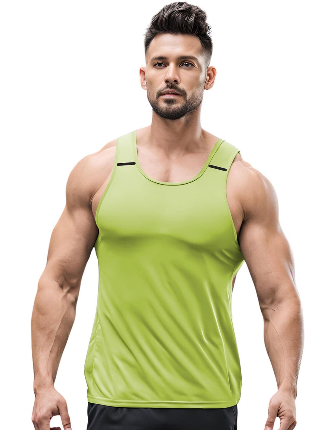 3Colors Scoop Neck Gym Vest VEST-NCUT-SHOLUDER LINE-GREEN_M - view 1