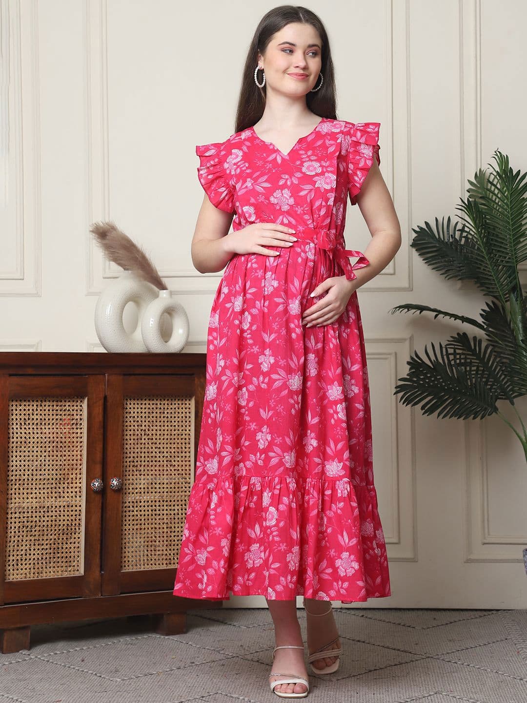 Frempy Floral Print Organic Cotton Maternity Fit & Flare Maxi Dress - view 1