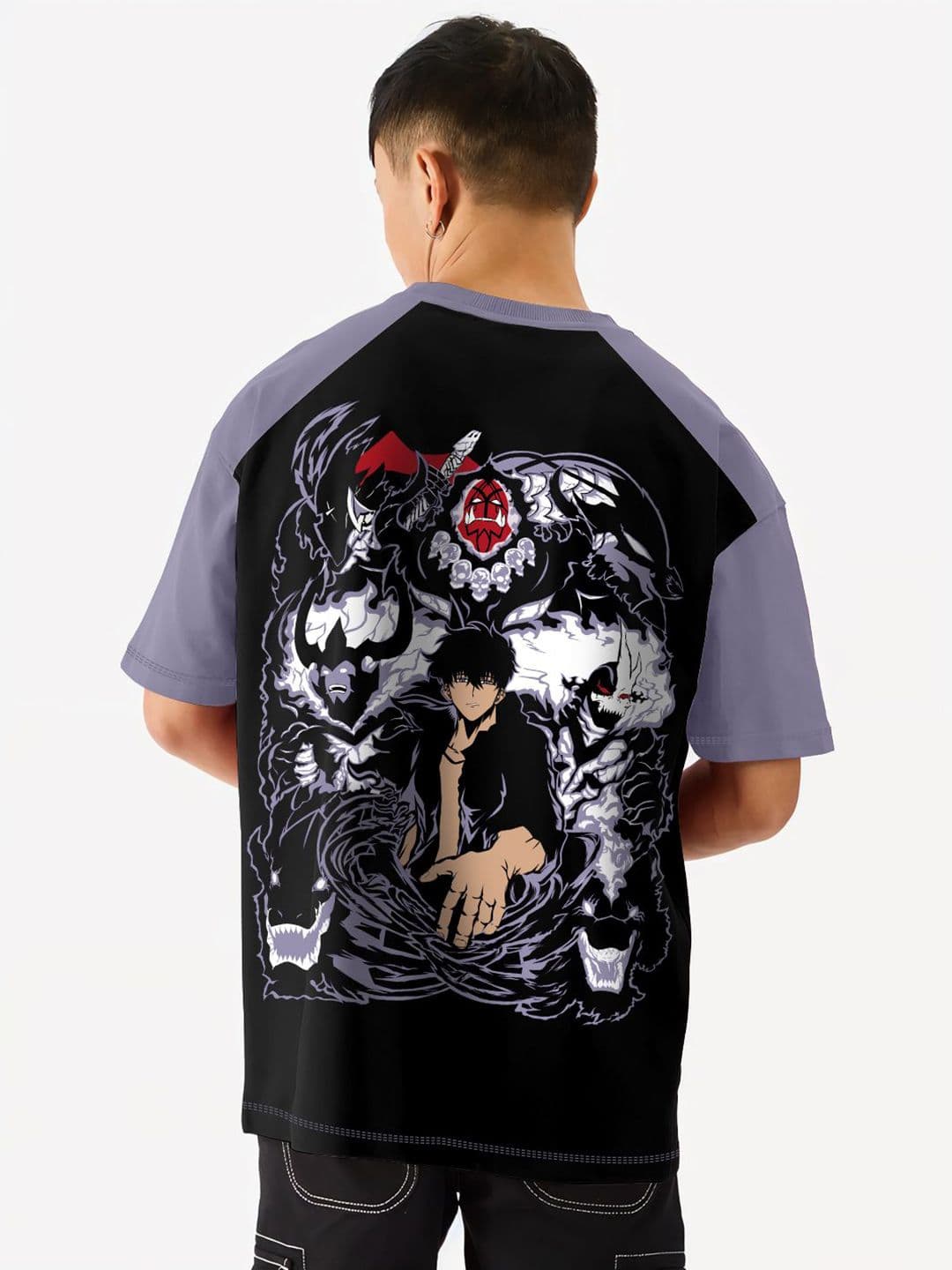 Crazymonk Jin Woo Shadow Graphic Cotton Round Neck Short Sleeves Oversized T-shirt - view 1