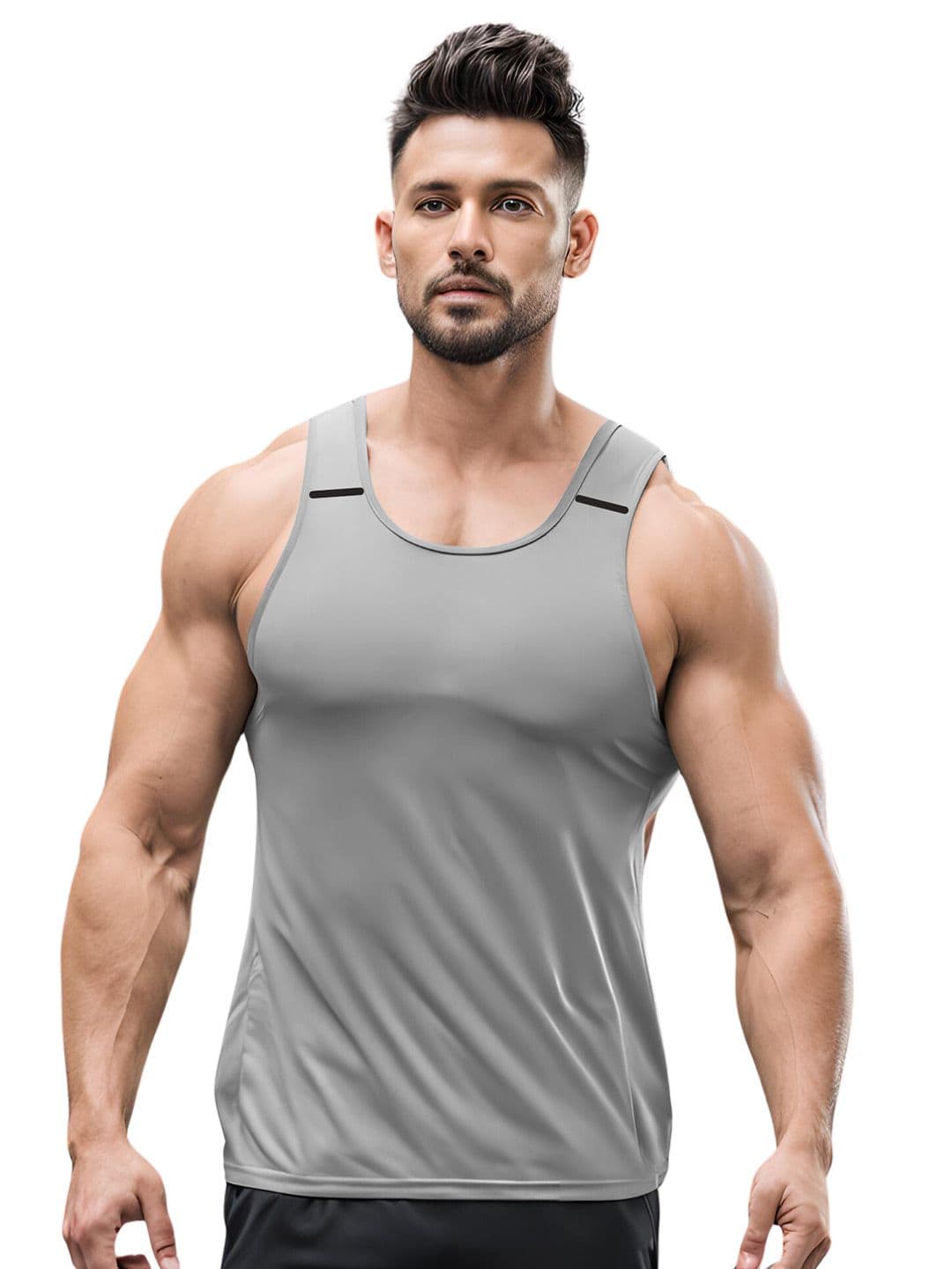 3Colors Round Neck Gym Vest VEST-NCUT-SHOLUDER LINE-GREY_M - view 1