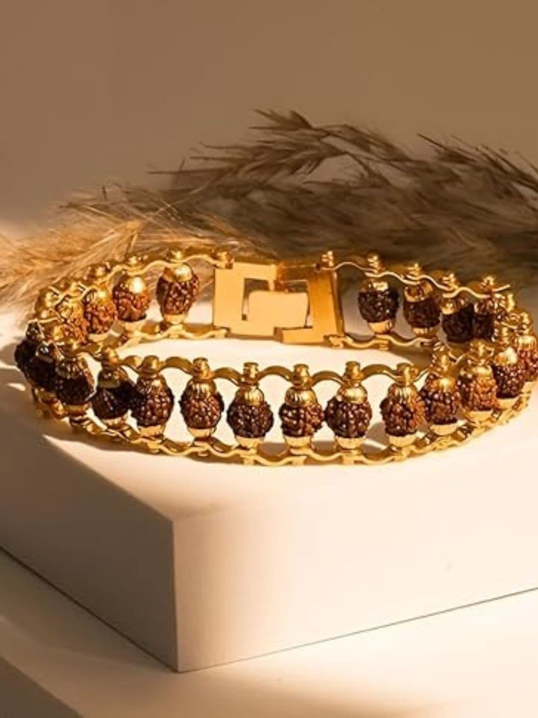 The Roadster Lifestyle Co Men Gold Plated Rudraksha Beaded Bracelet - view 1