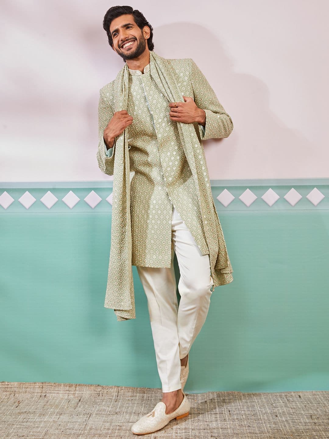 VASTRAMAY Embroidered Sherwani & Trouser With Dupatta Set - view 1