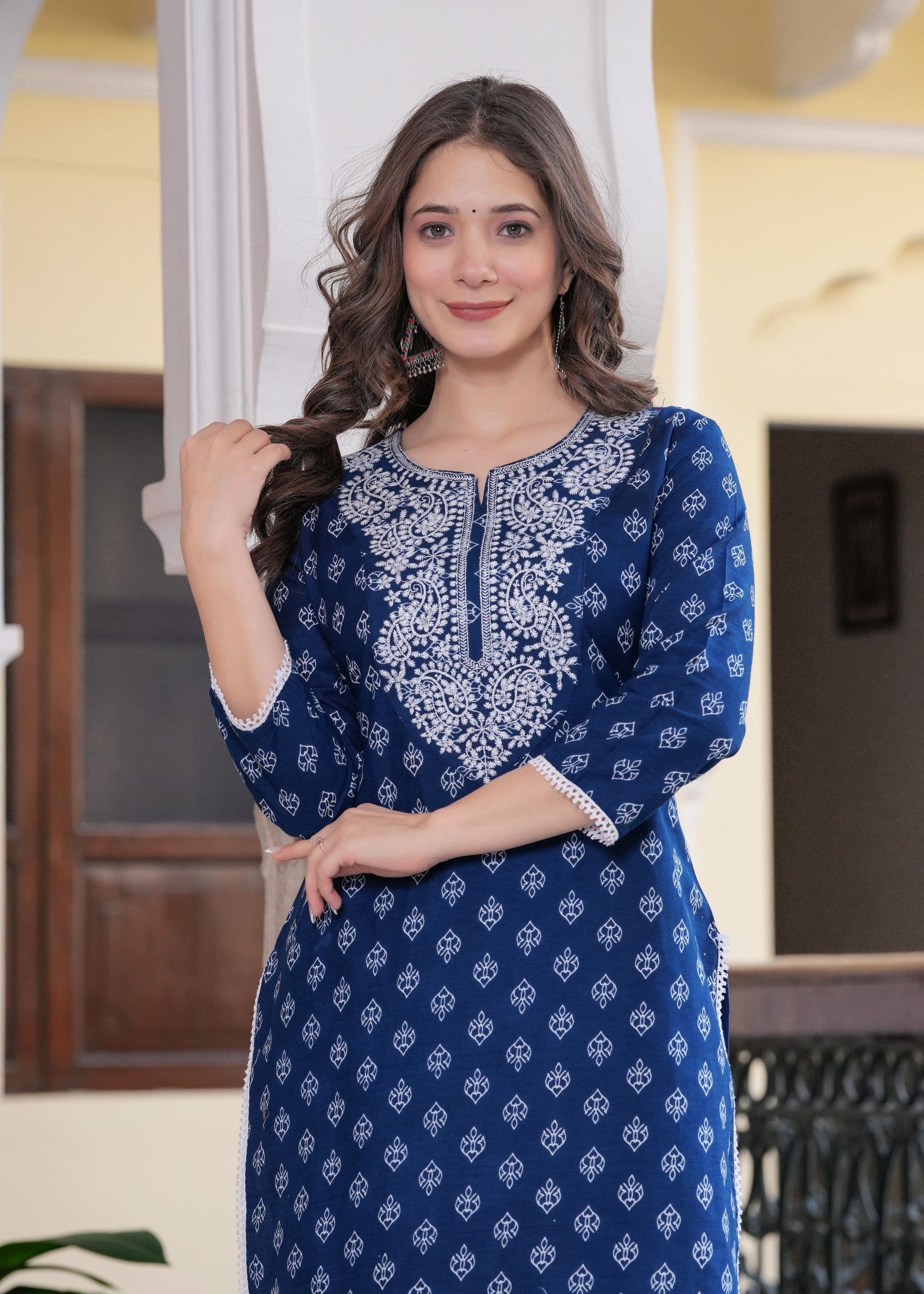 PHYSIL Women Floral Embroidered Sequinned Floral Kurta - view 1