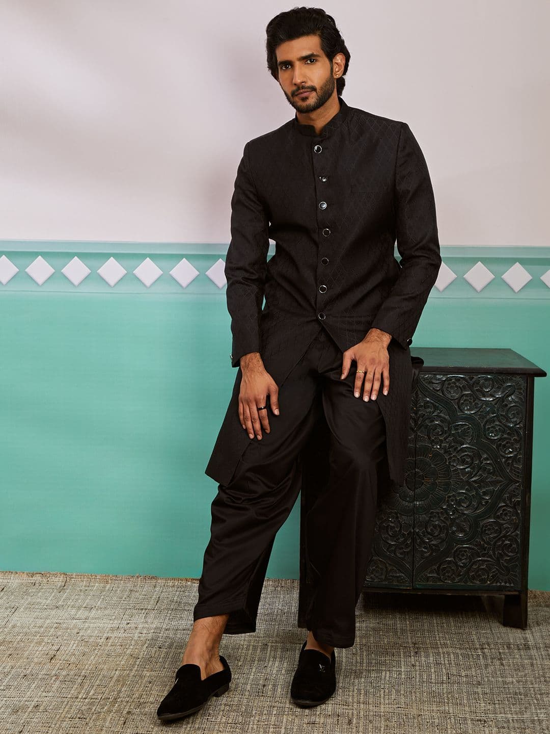 VASTRAMAY Woven Self Design Sherwani Set - view 1