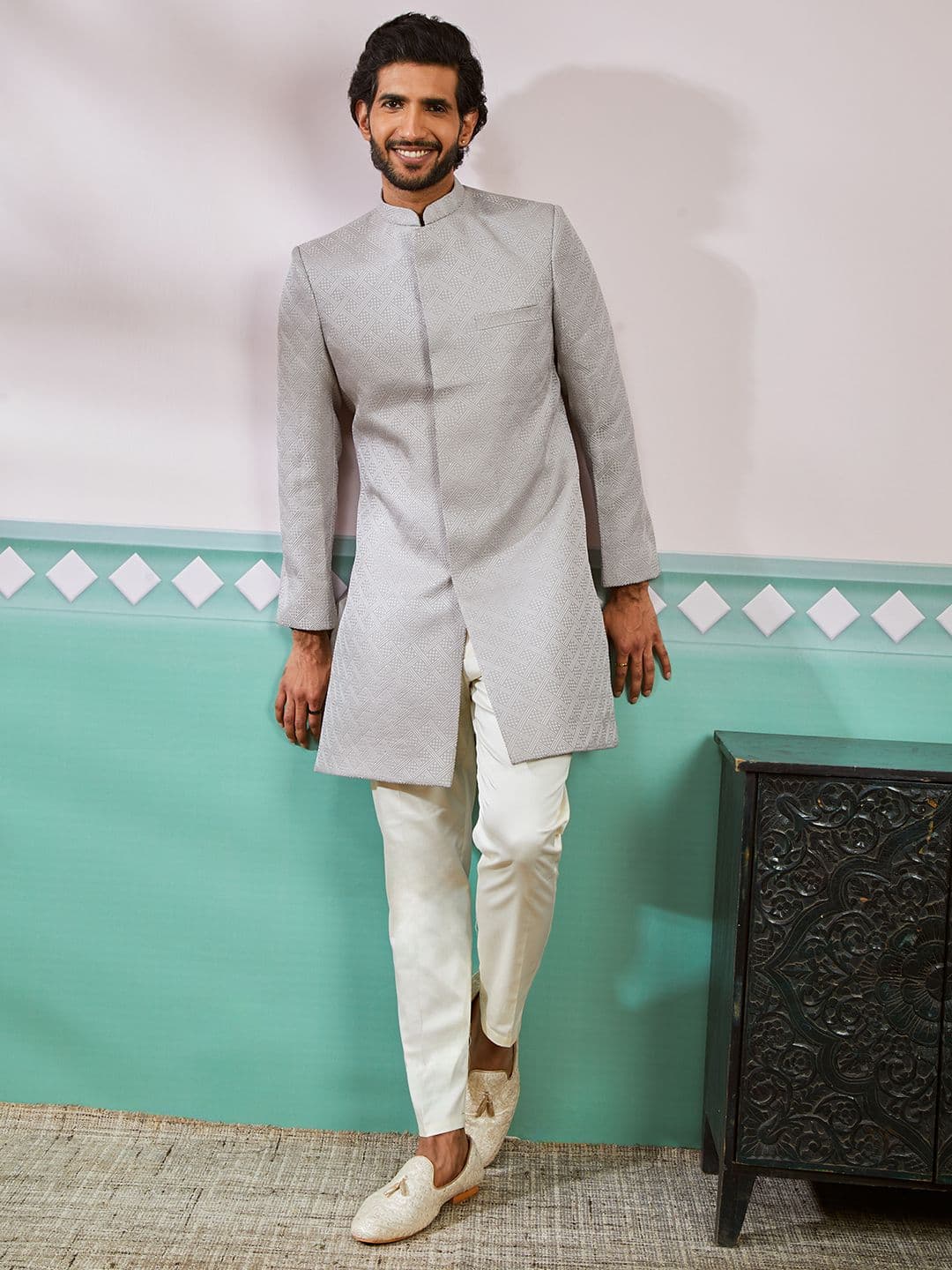VASTRAMAY Self Design Woven Sherwani Set - view 1