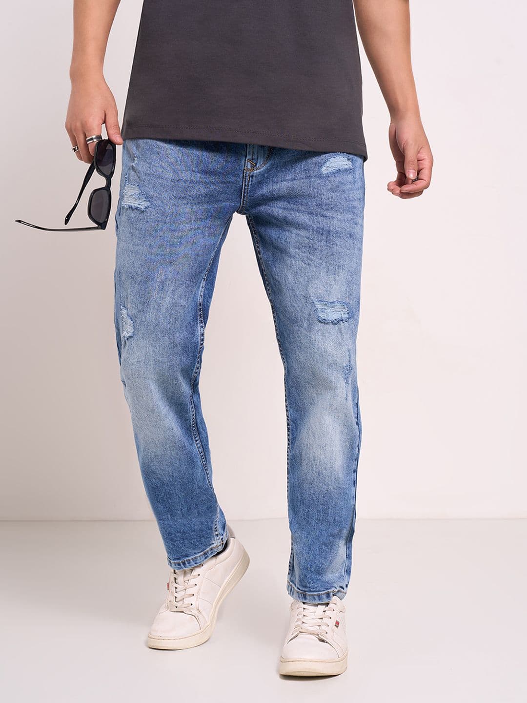 SF JEANS by Pantaloons Men Straight Fit Low Distress Heavy Fade Jeans - view 1