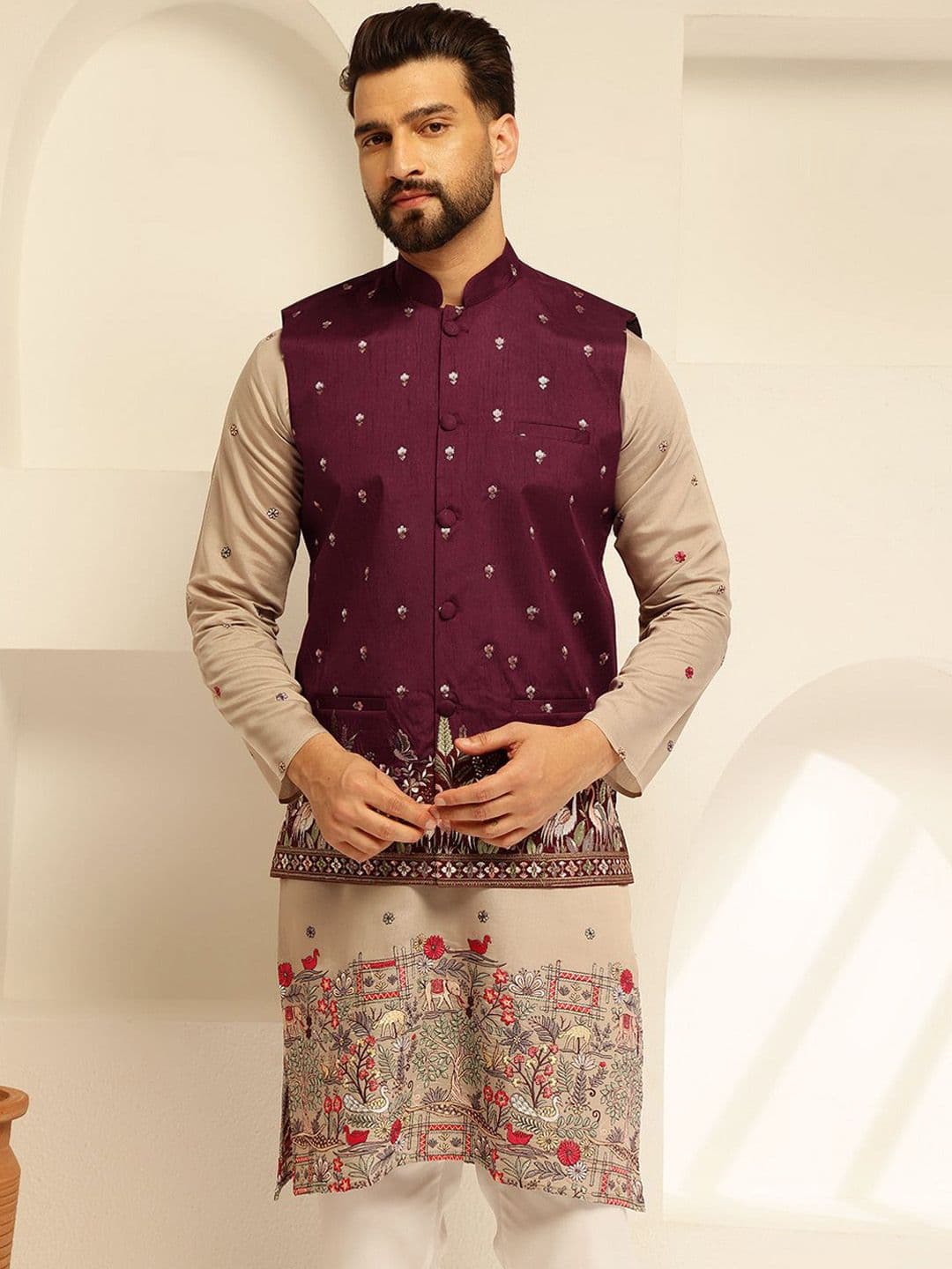 SOJANYA Embroidered Brocade Nehru Jacket - view 1