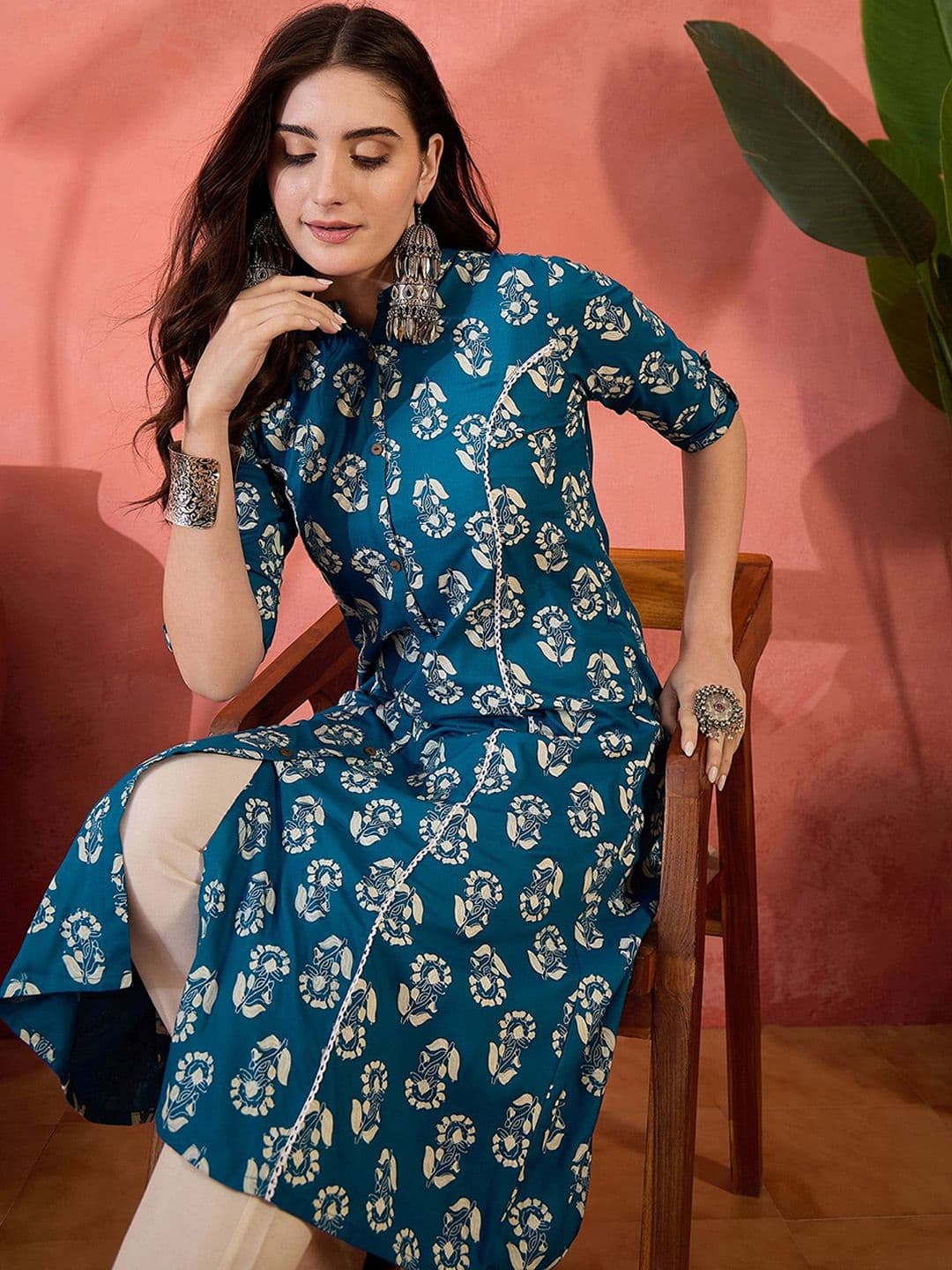 Sangria Floral Printed A-Line Kurta - view 1