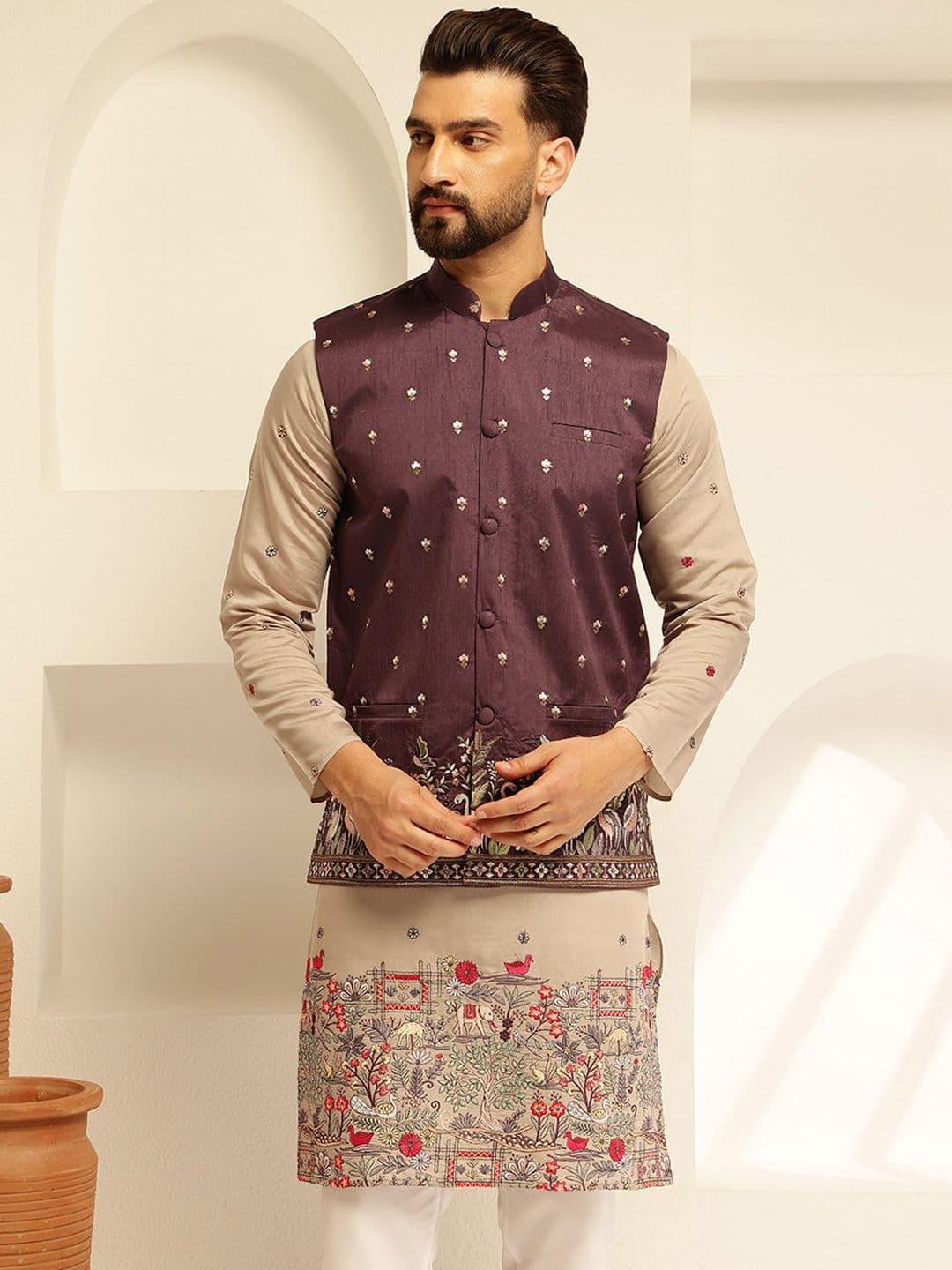 SOJANYA Embroidered Nehru Jacket - view 1