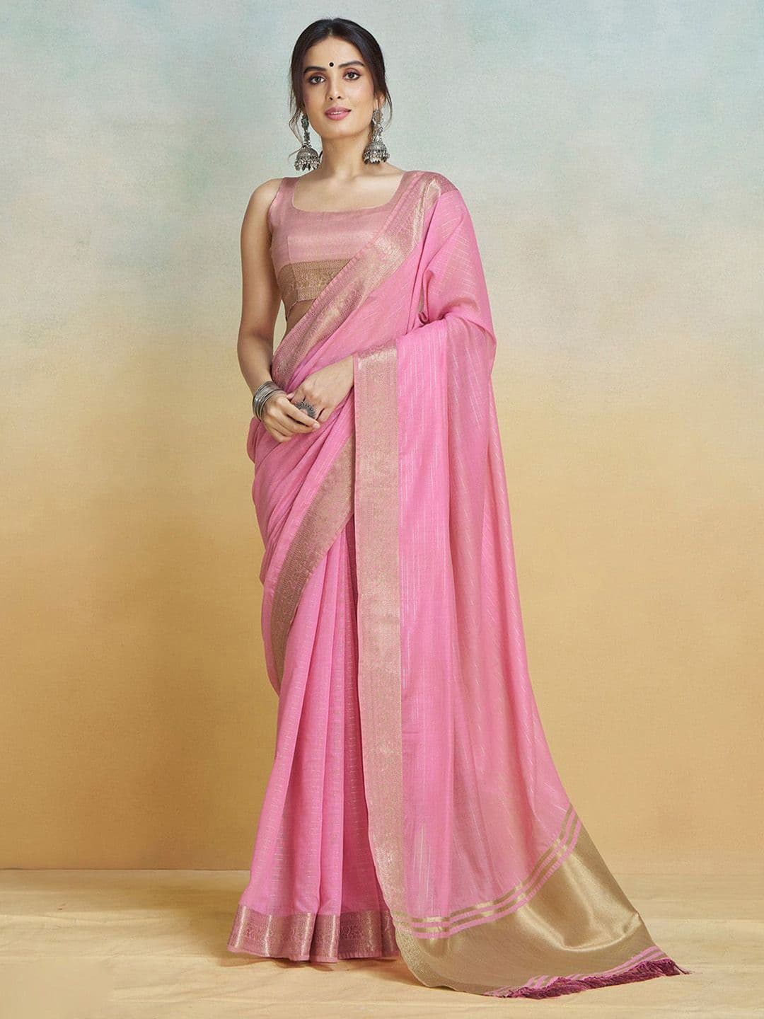 Anouk Rustic Checked Zari Uppada Saree - view 1