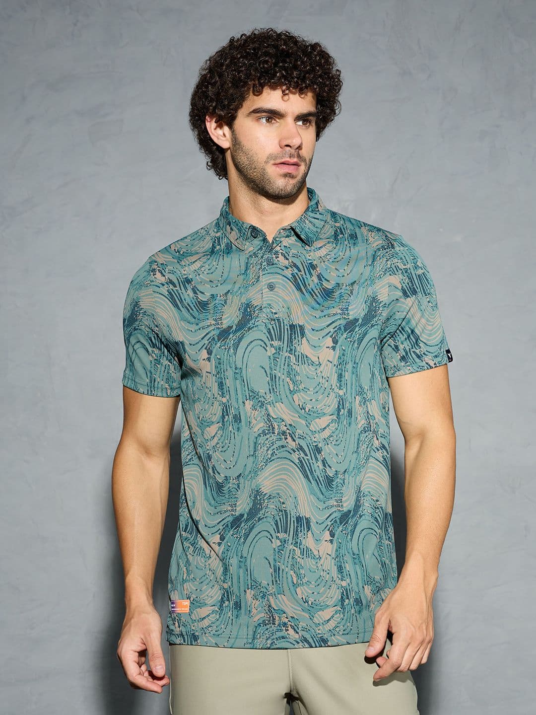 Technosport Men Printed Polo Collar Tropical Antimicrobial Slim Fit T-shirt - view 1