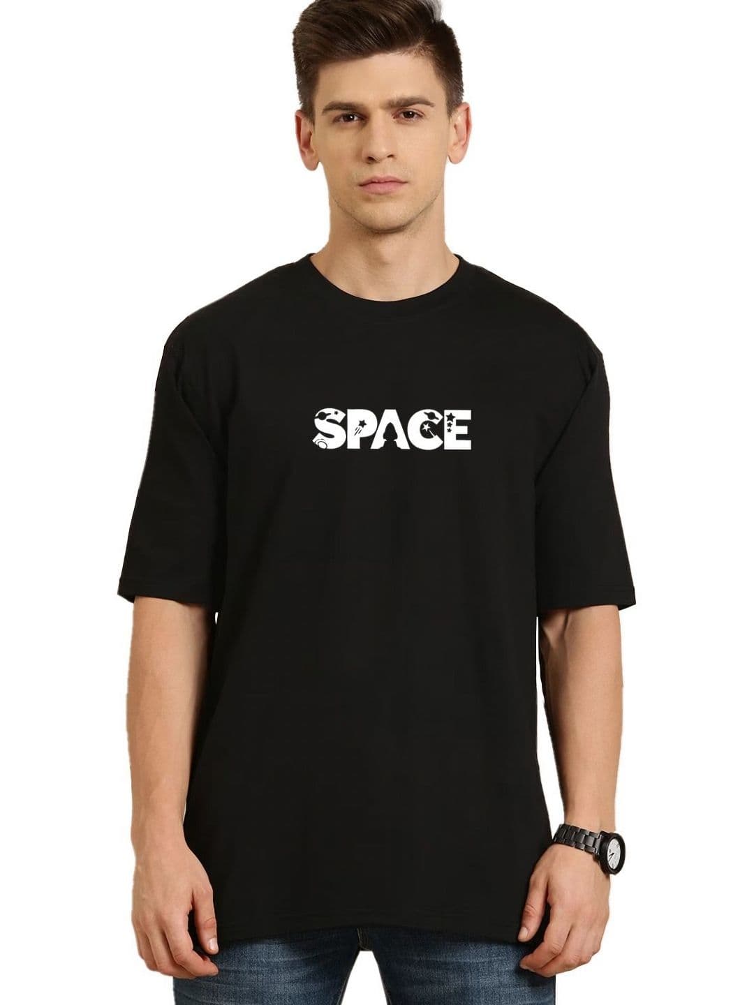 Organic Chics Space Journey Men's Oversized Graphic Cotton T-shirt - view 1