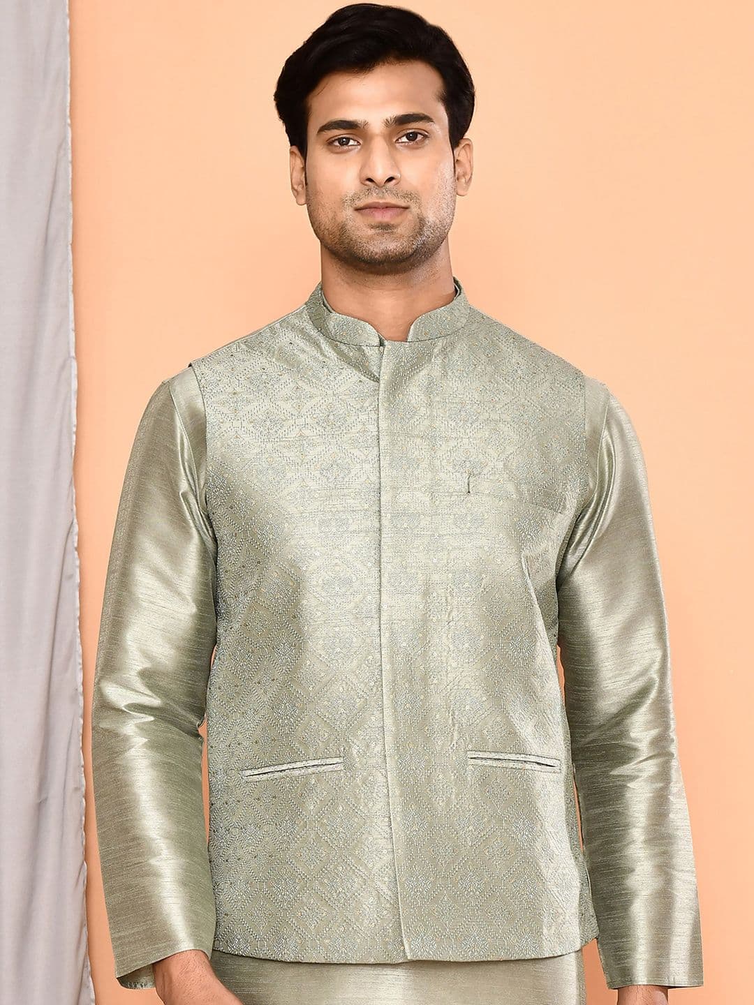 MAAHI FABS Embroidered Woven Nehru Jacket - view 1