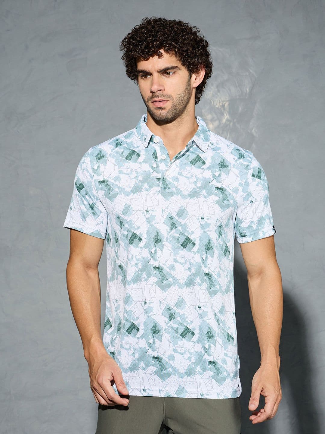 Technosport Men Printed Polo Collar Antimicrobial Slim Fit T-shirt - view 1