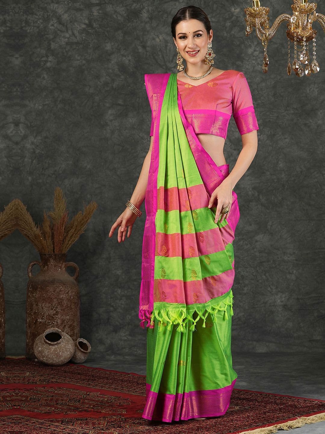 DIVASTRI Ethnic Motifs Zari Silk Blend Banarasi Saree - view 1