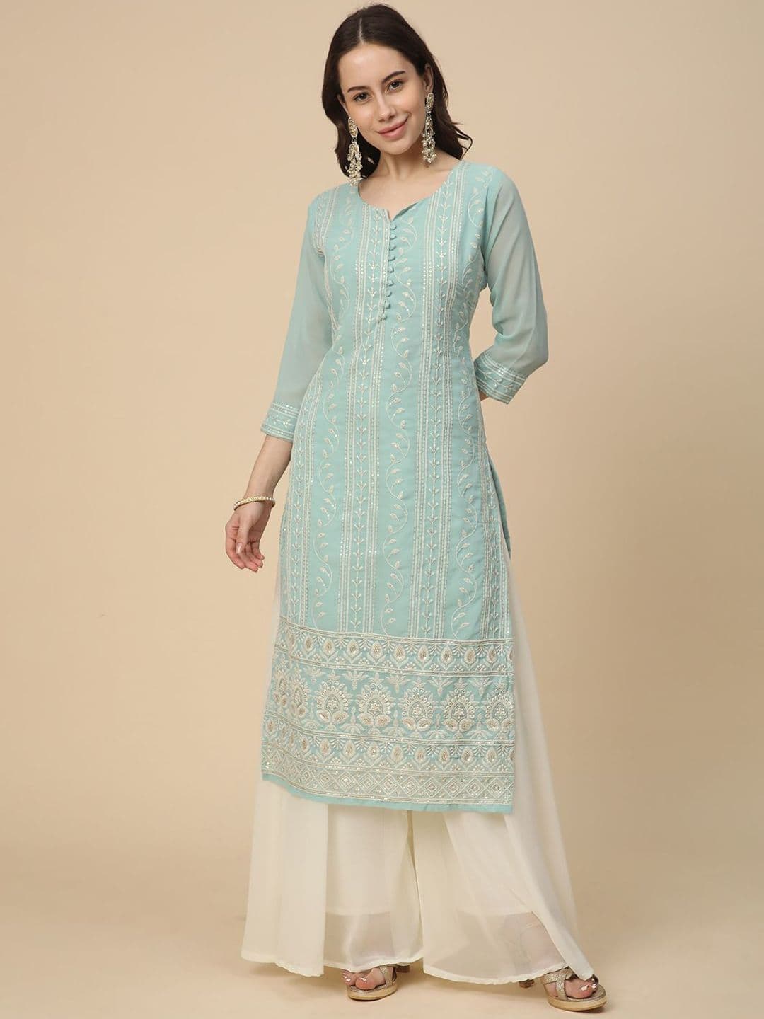 RATAN Women Georgette Lucknowi Chikankari Kurta - view 1