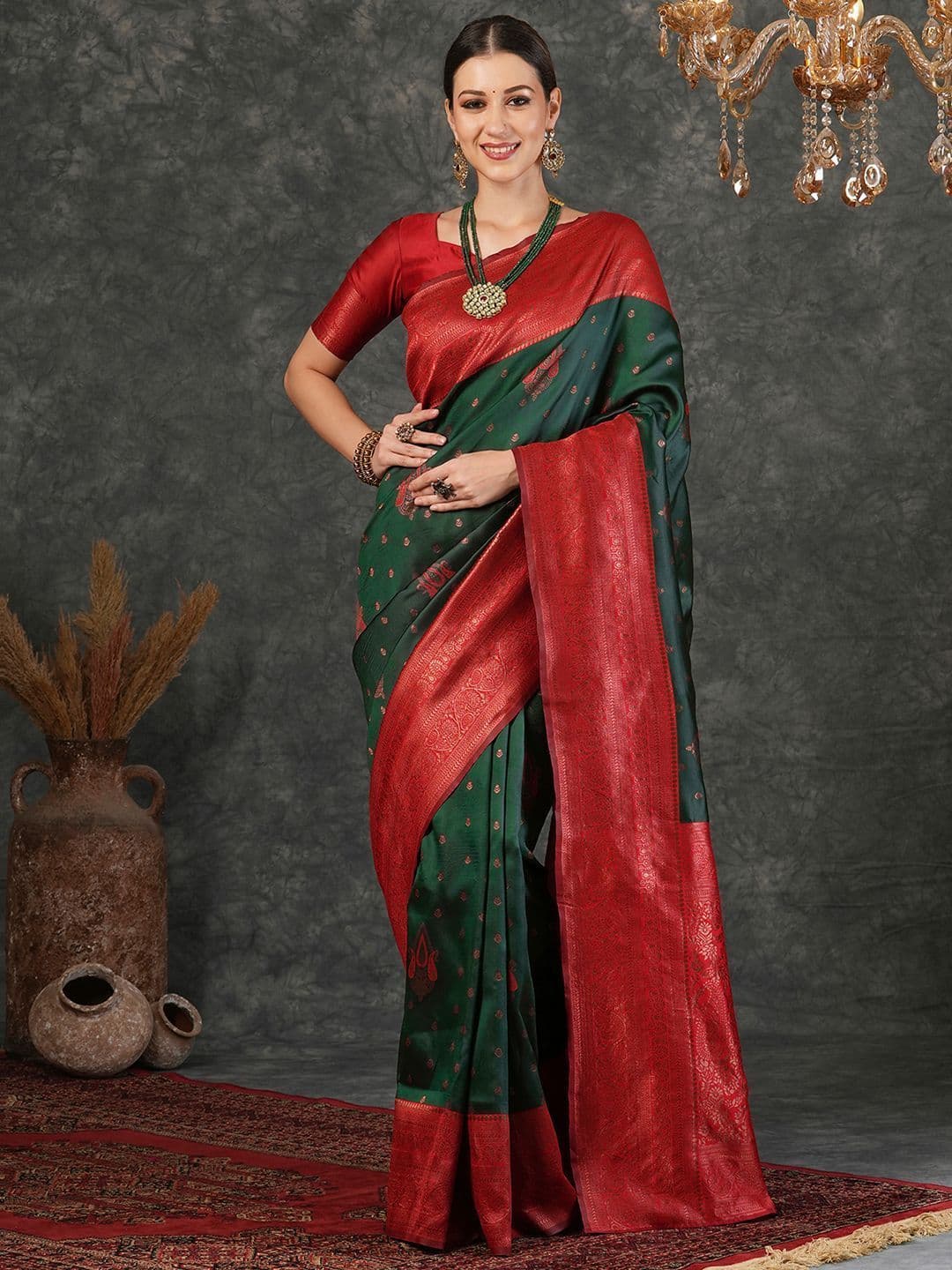DIVASTRI Ethnic Motifs Zari Silk Blend Banarasi Saree - view 1