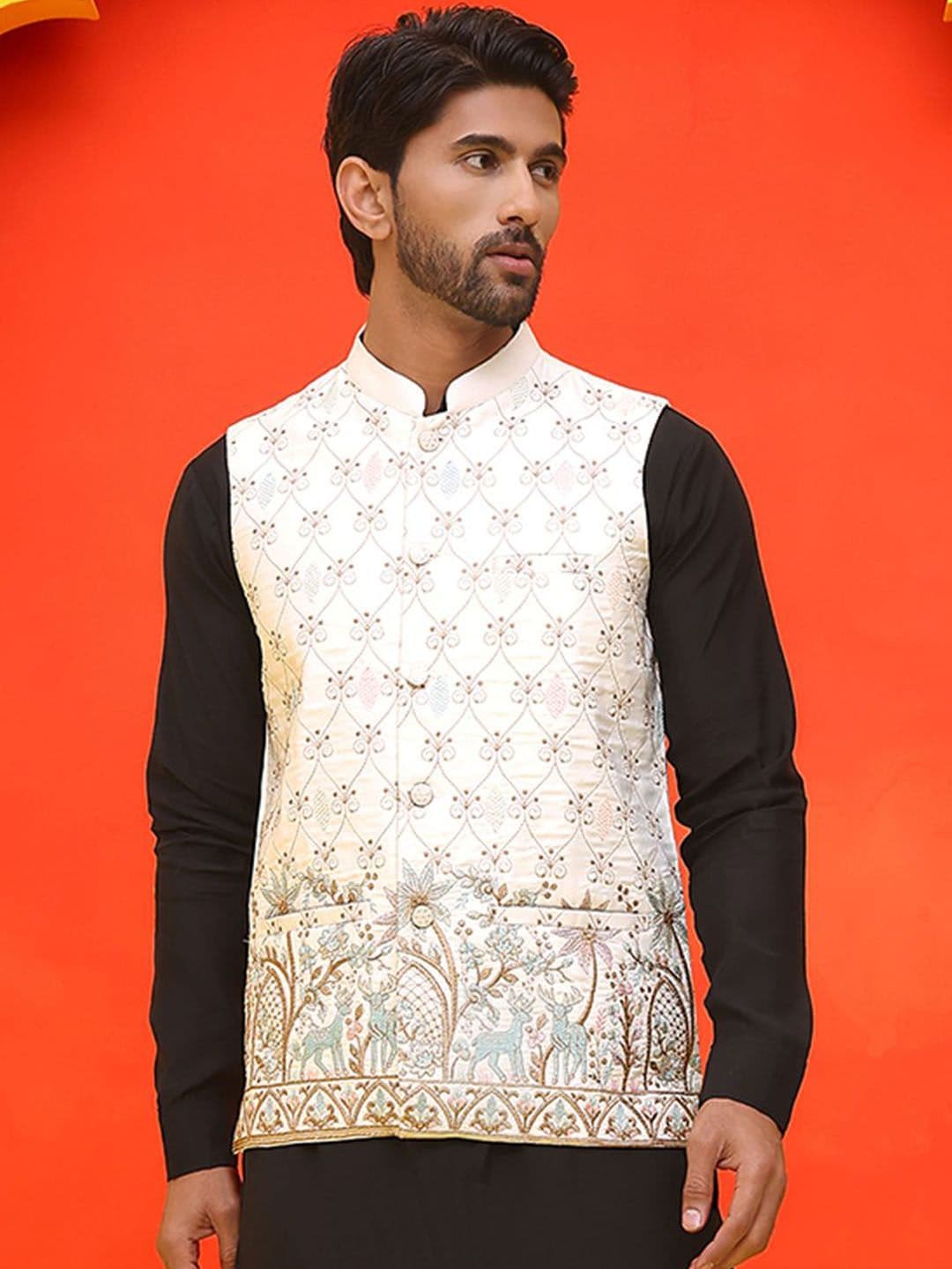 Jompers Embroidered Mandarin Collar Nehrujacket - view 1