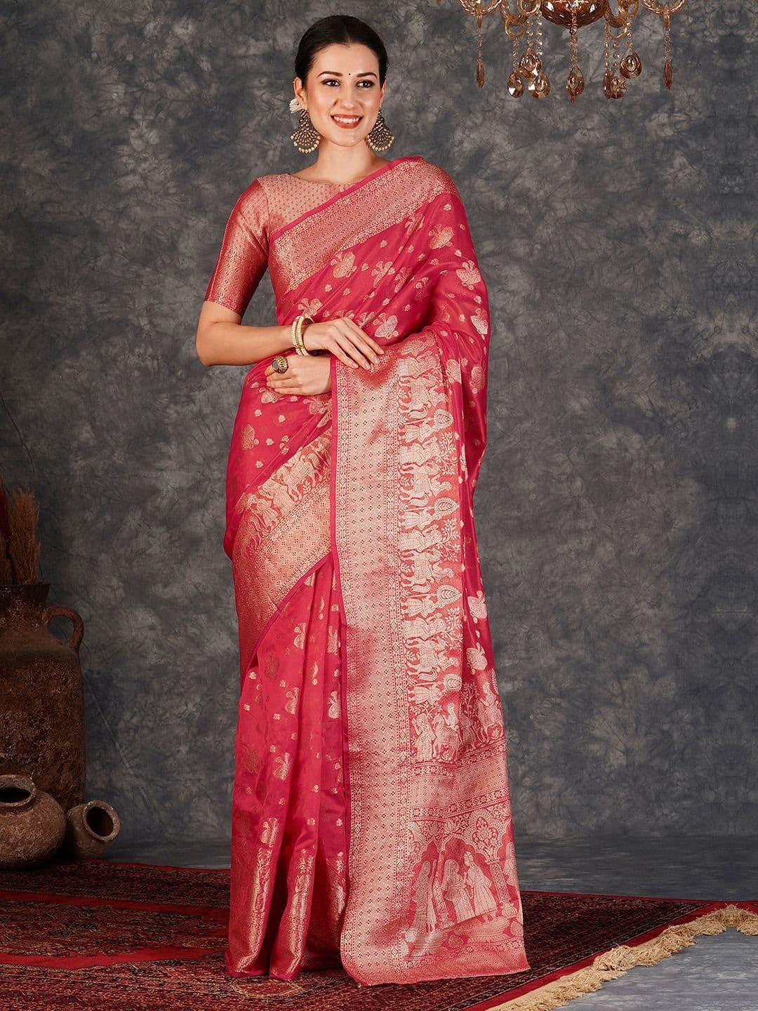 DIVASTRI Ethnic Motifs Zari Silk Blend Banarasi Saree - view 1