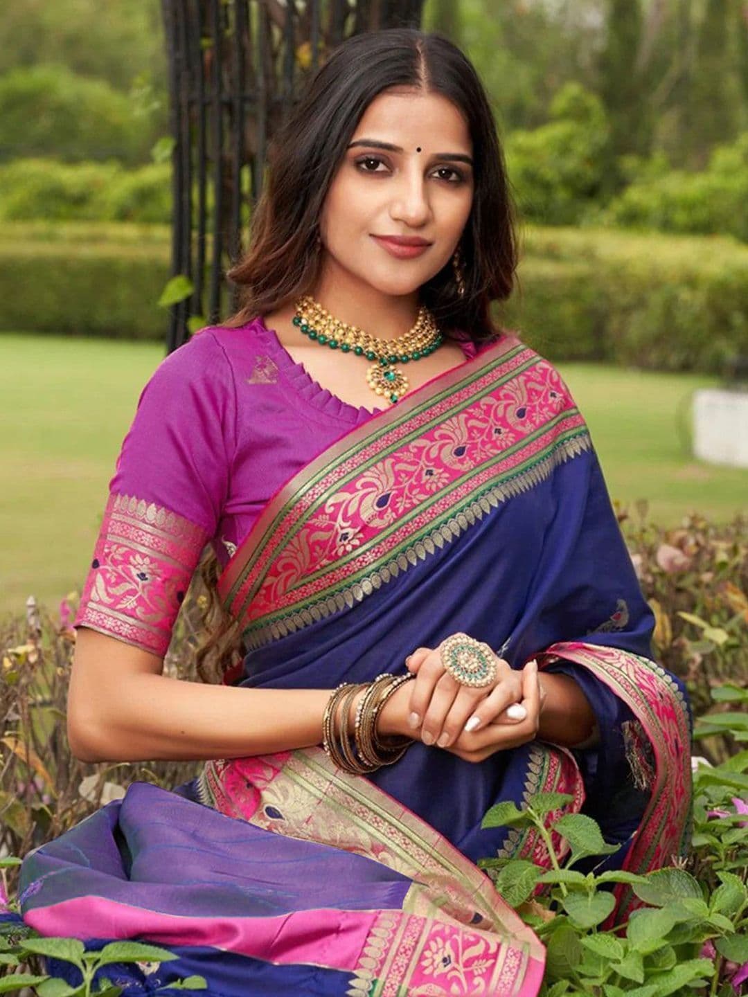 DIVASTRI Ethnic Motifs Zari Silk Blend Paithani Saree - view 1