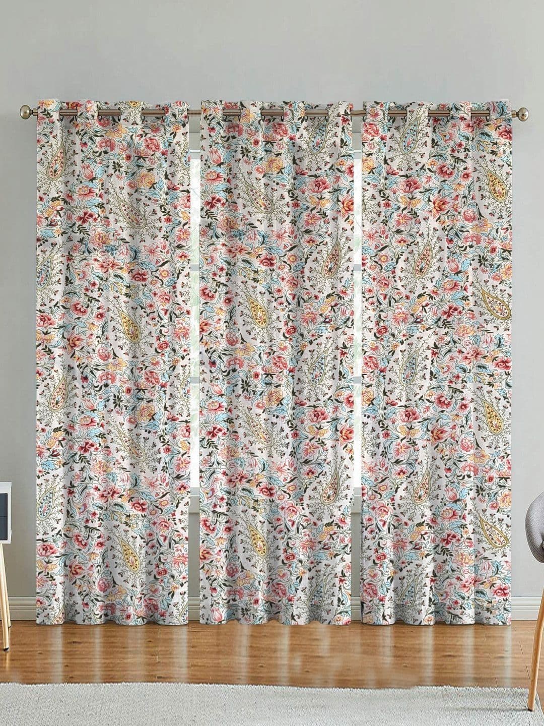 ANA White & Red Set of 3 Floral Room Darkening Door Curtain - view 1