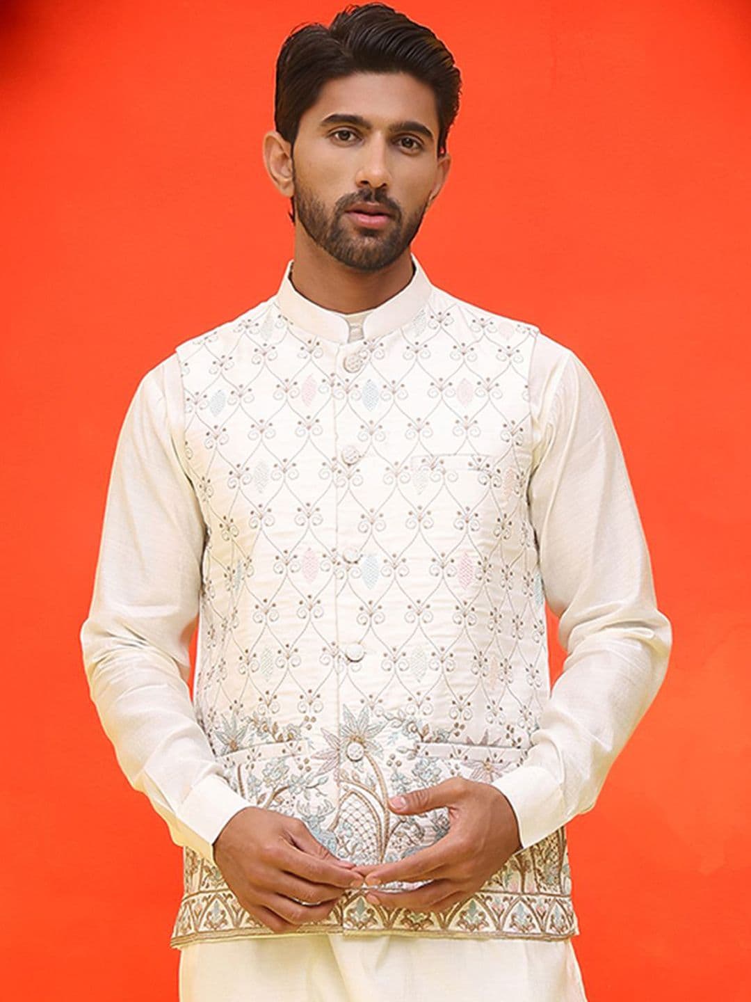 Jompers Embroidered Mandarin Collar Nehrujacket - view 1