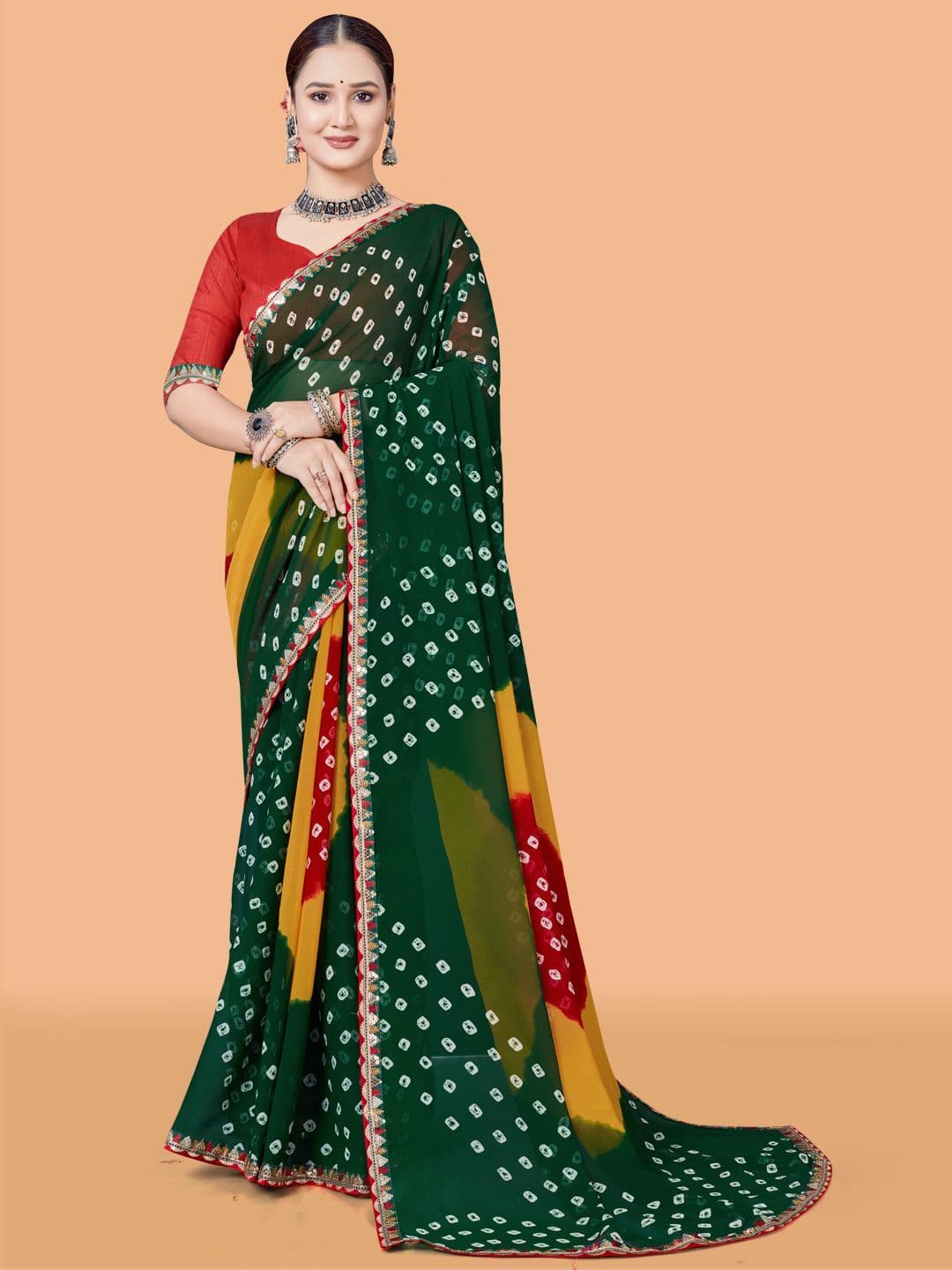 ASTEYAM Bandhani Sequinned Pure Georgette Bandhani Saree - view 1
