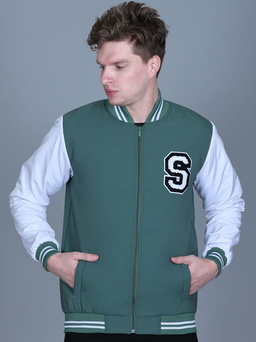 SANHOK Men Green Colourblocked Regular Bomber Jacket - view 1