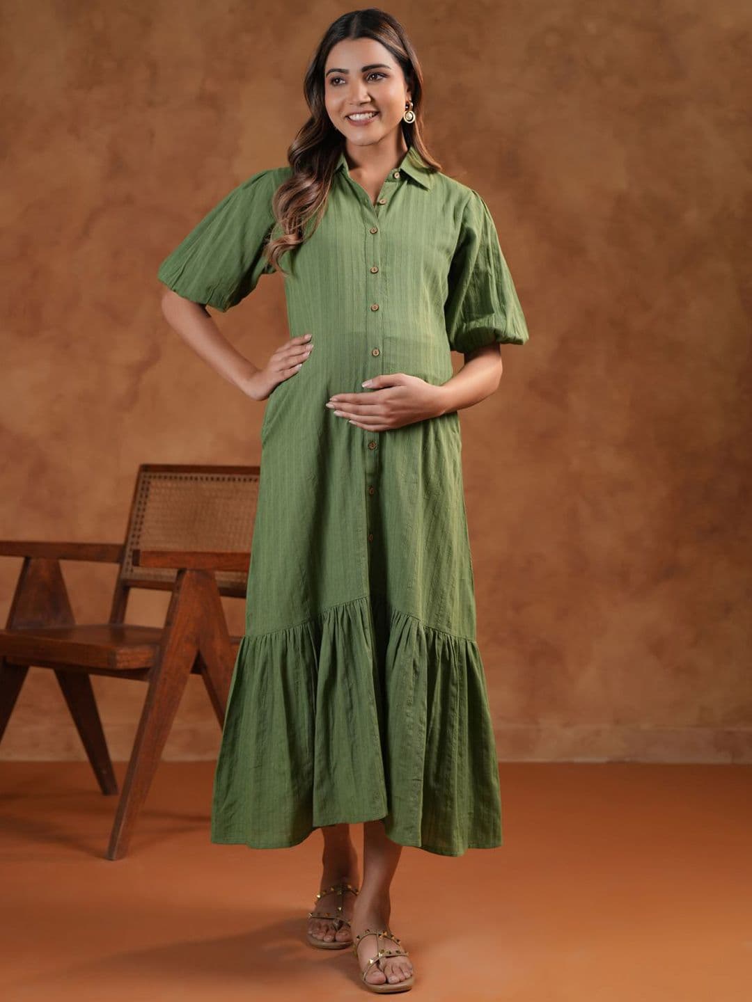 anayna Shirt Collar Neck Fit & Flared Maternity Ethnic Dresses - view 1