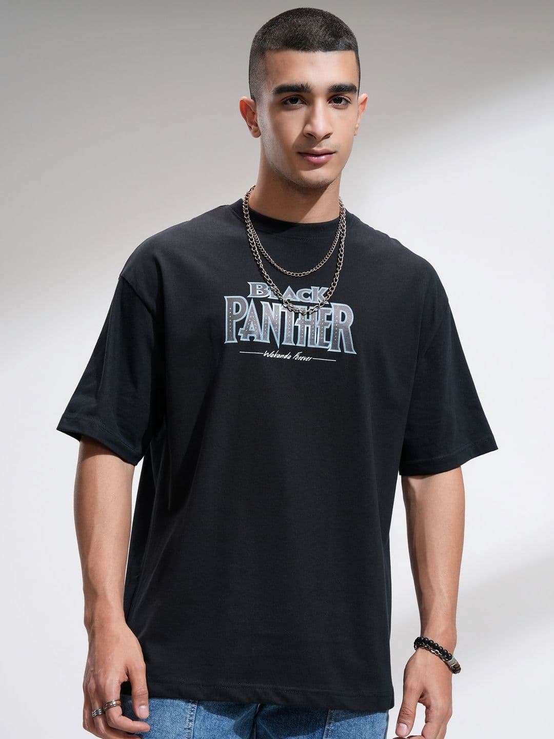 HIGHLANDER Marvel Black Panther Men Oversized Dropshoulder Round Neck TShirt - view 1