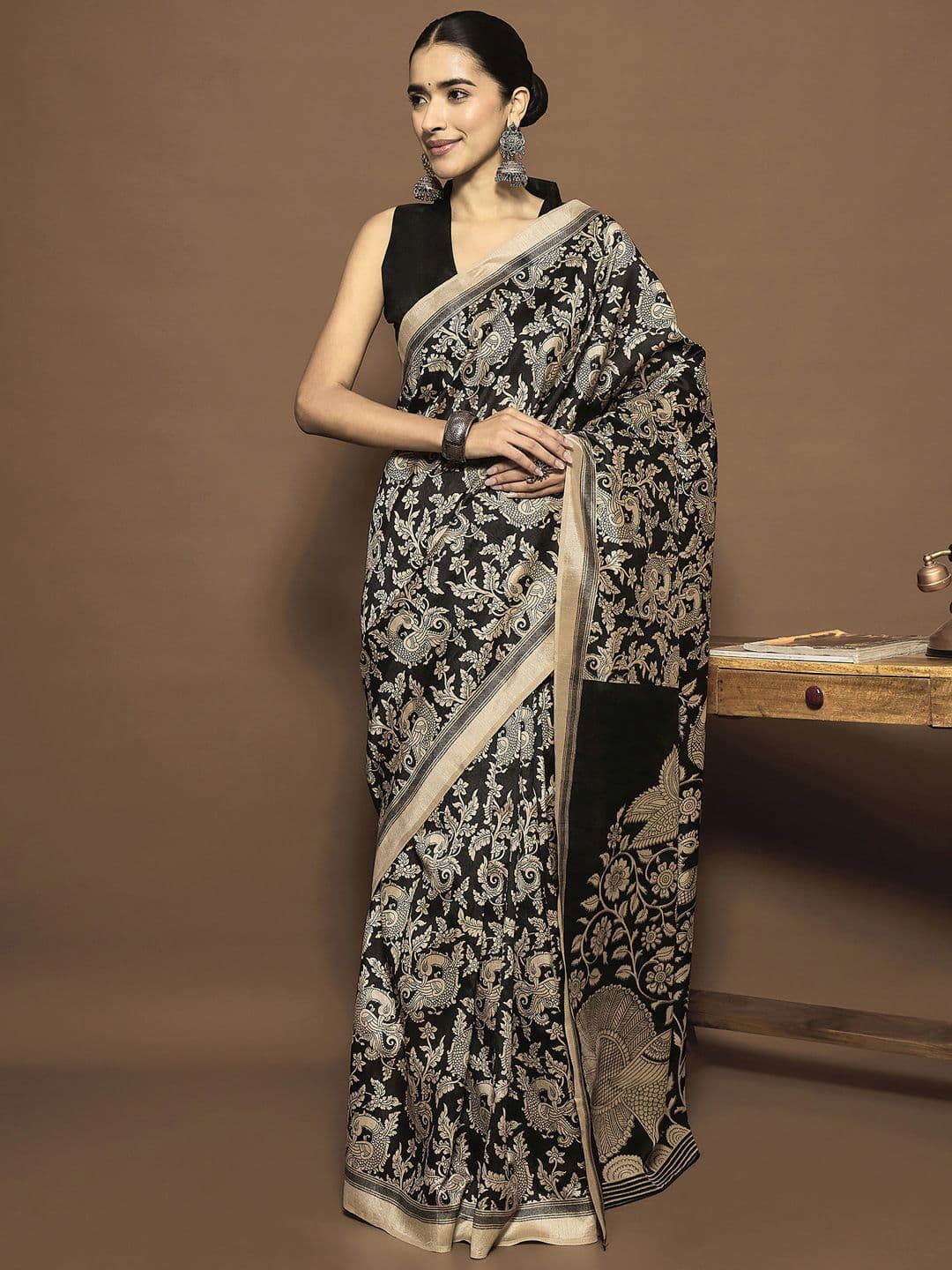 Mitera Kalamkari Silk Blend Ready to Wear Bagru Saree - view 1