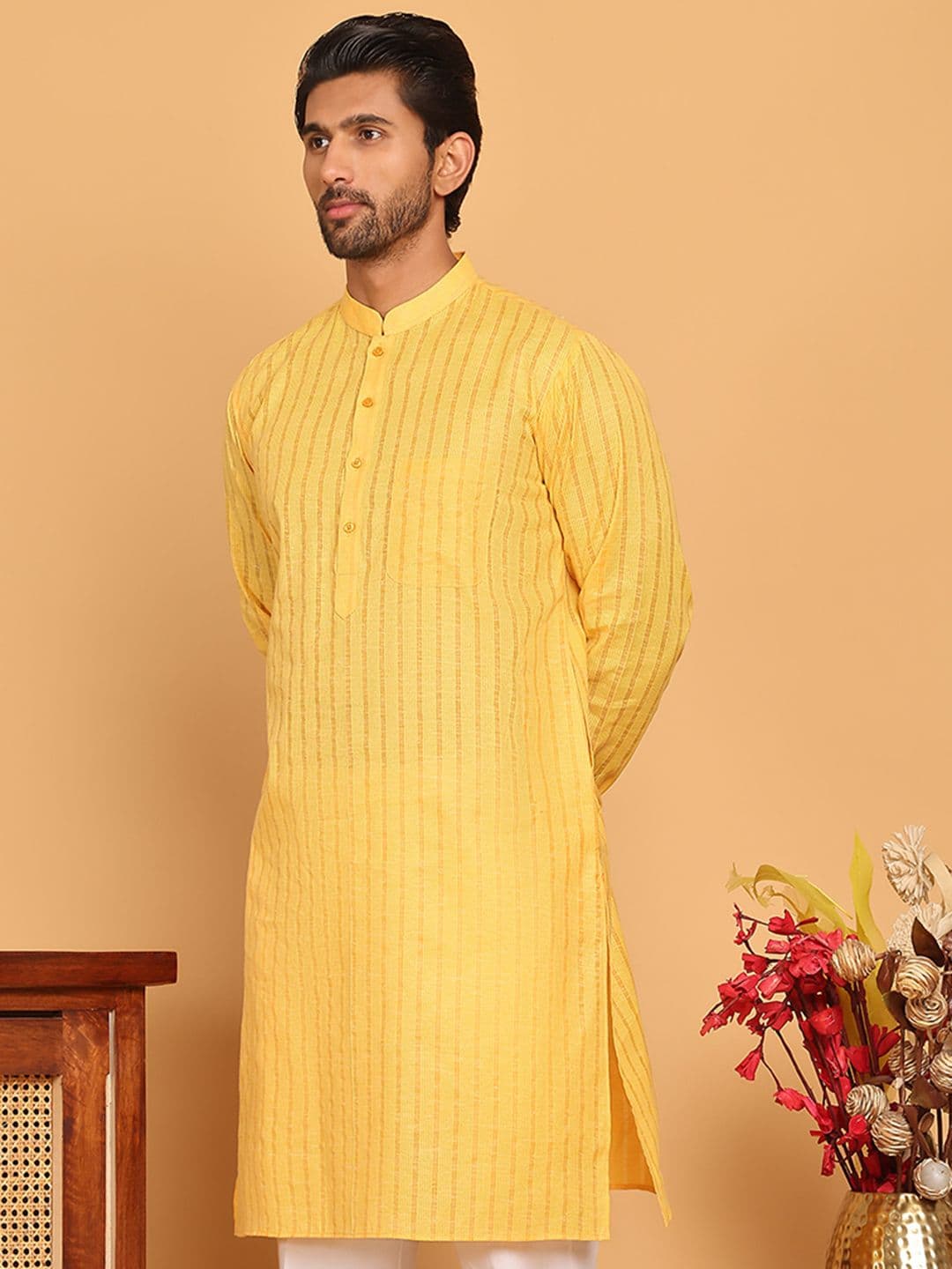 Jompers Striped Mandarin Collar Pure Cotton Straight Kurtas - view 1