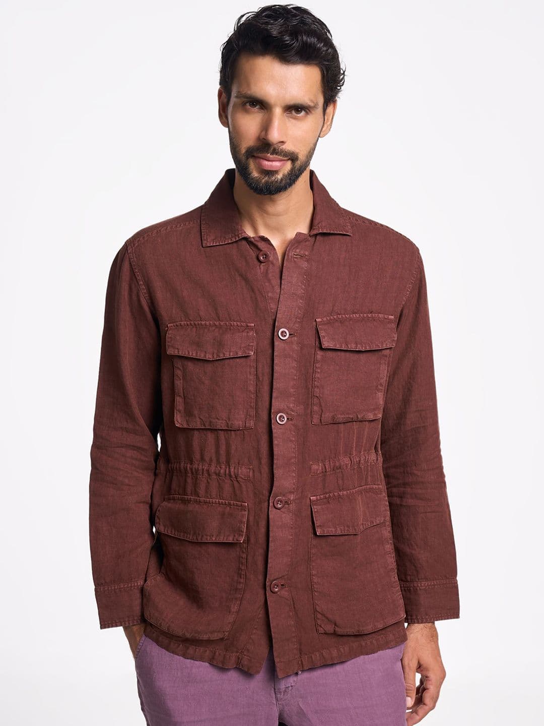 Terra Luna Men Spread Collar Solid Cotton Casual Tailored Jacket - view 1