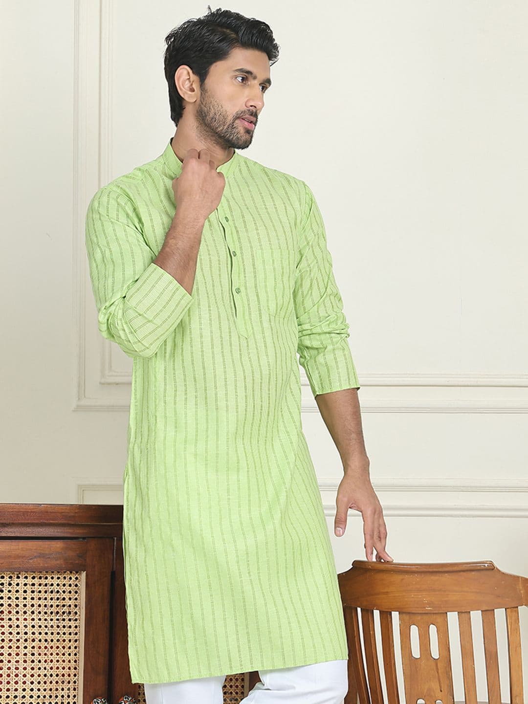 Jompers Striped Mandarin Collar Pure Cotton Straight Republic Day Republic Day Kurtas - view 1