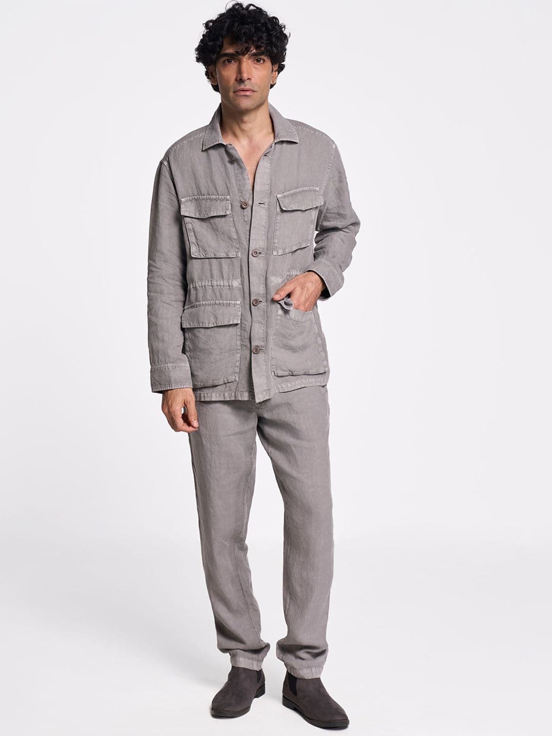 Terra Luna Men Spread Collar Solid Cotton Casual Tailored Jacket - view 1