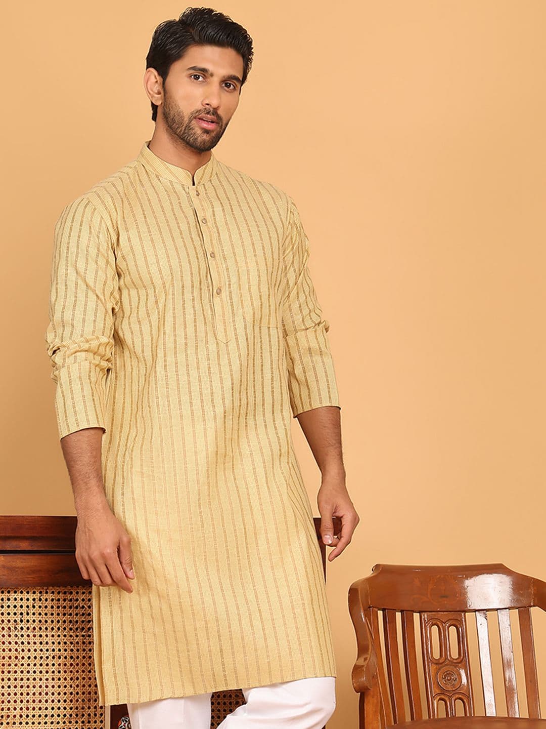 Jompers Striped Mandarin Collar Pure Cotton Straight Kurtas - view 1