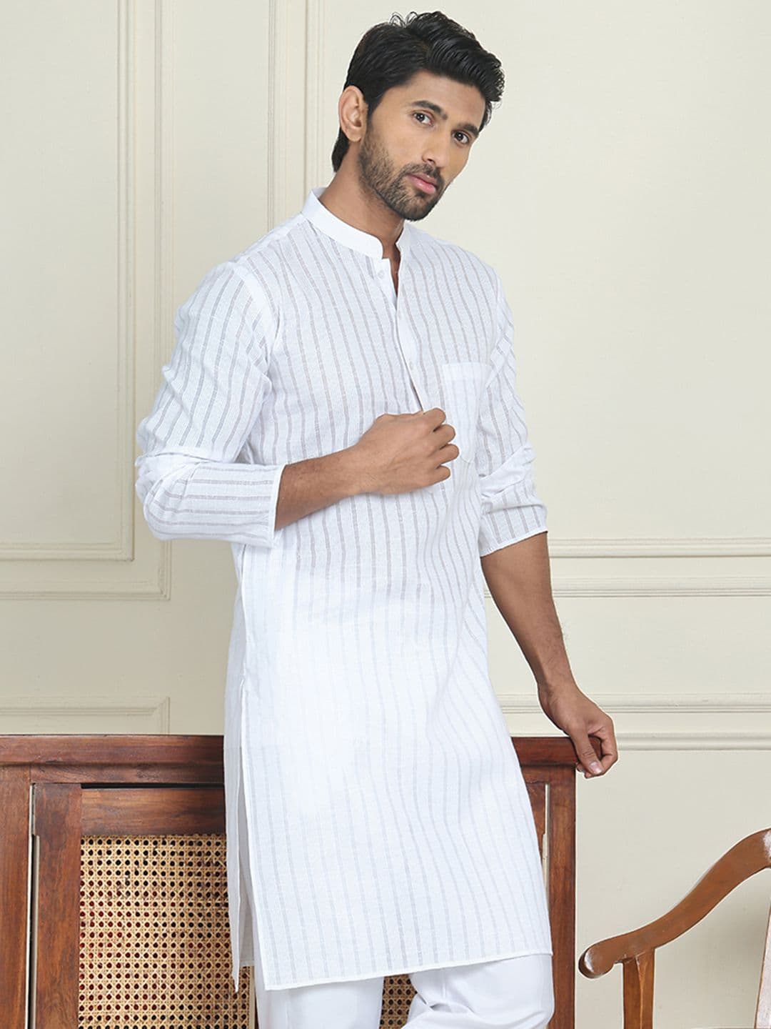 Jompers Striped Mandarin Collar Pure Cotton Straight Republic Day Republic Day Kurtas - view 1
