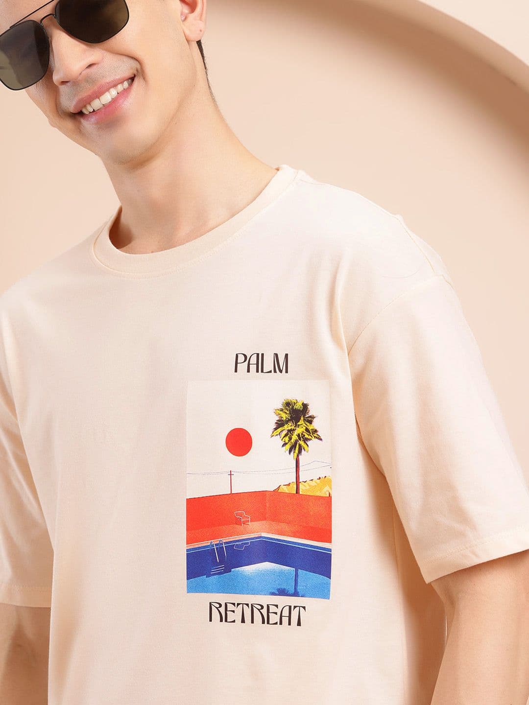 Mast & Harbour Printed Drop-Shoulder Sleeves Relaxed T-shirt - view 1