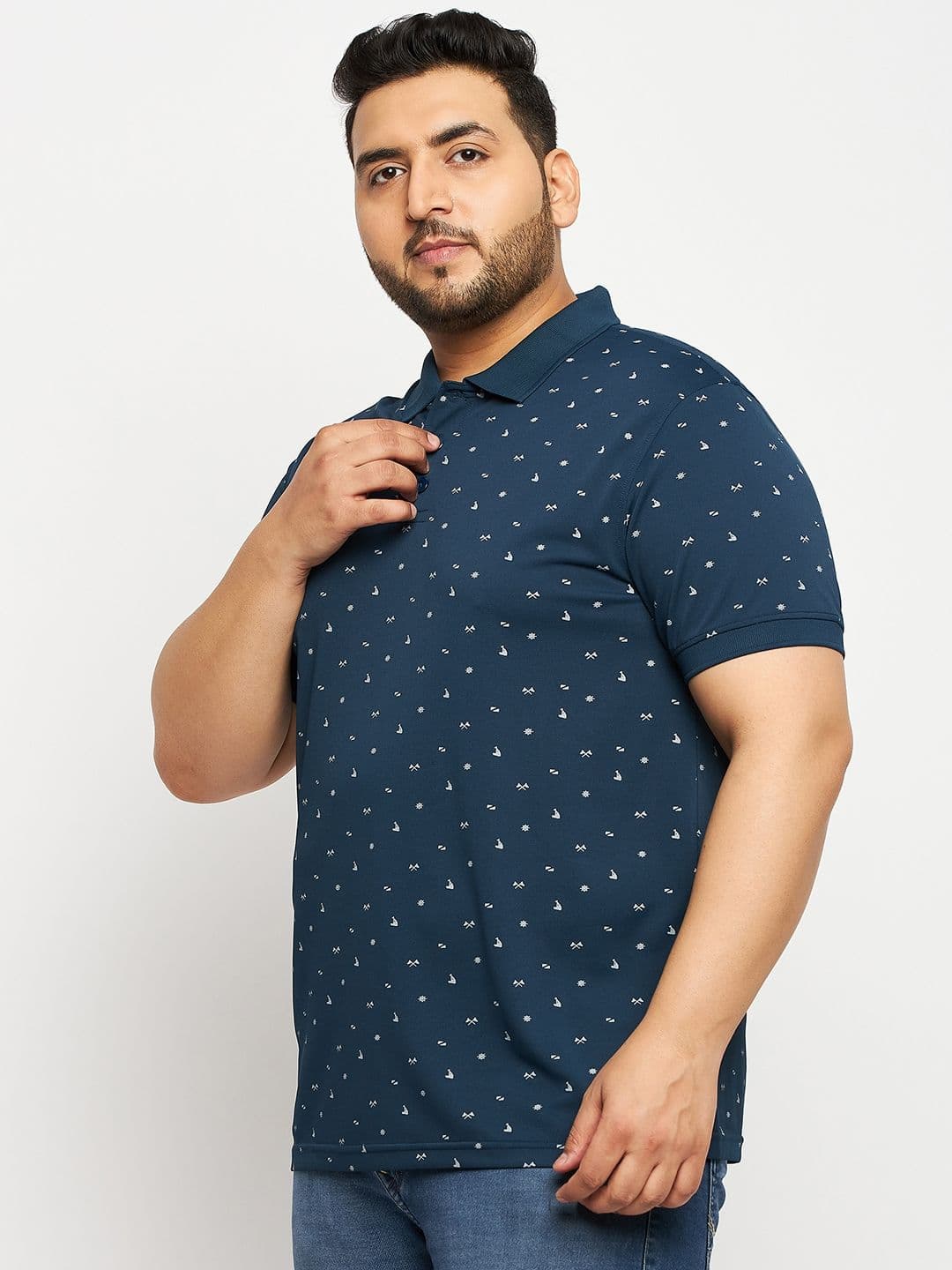 AUXAMIS Men Plus Size Conversational Printed Polo Collar Cotton T-shirt - view 1