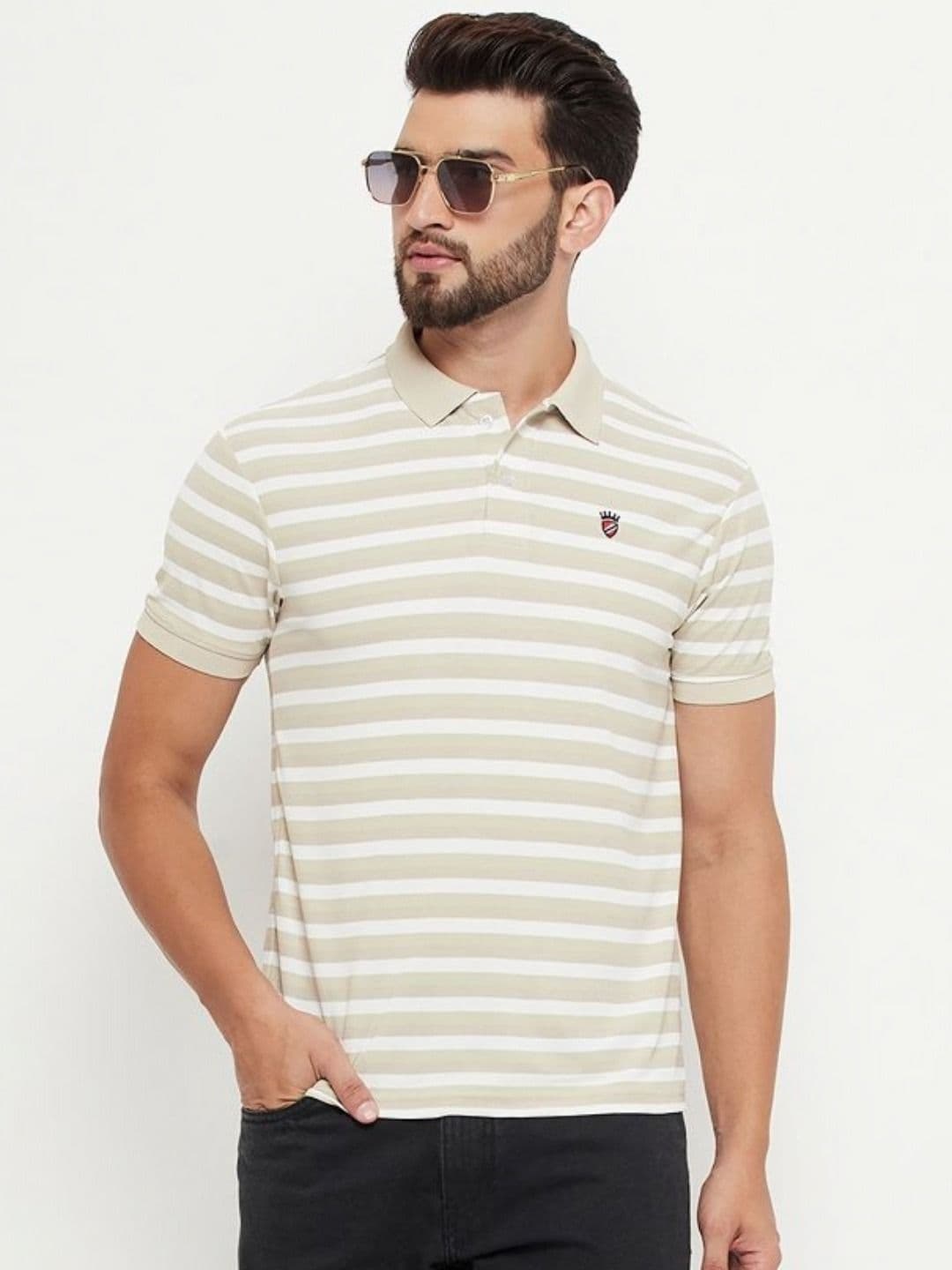 RELANE Men Striped Polo Collar Cotton T-shirt - view 1