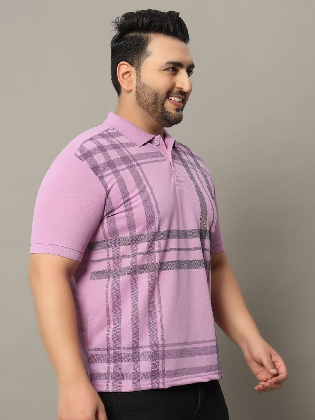 RELANE Men Plus Size Checked Polo Collar Cotton T-shirt - view 1