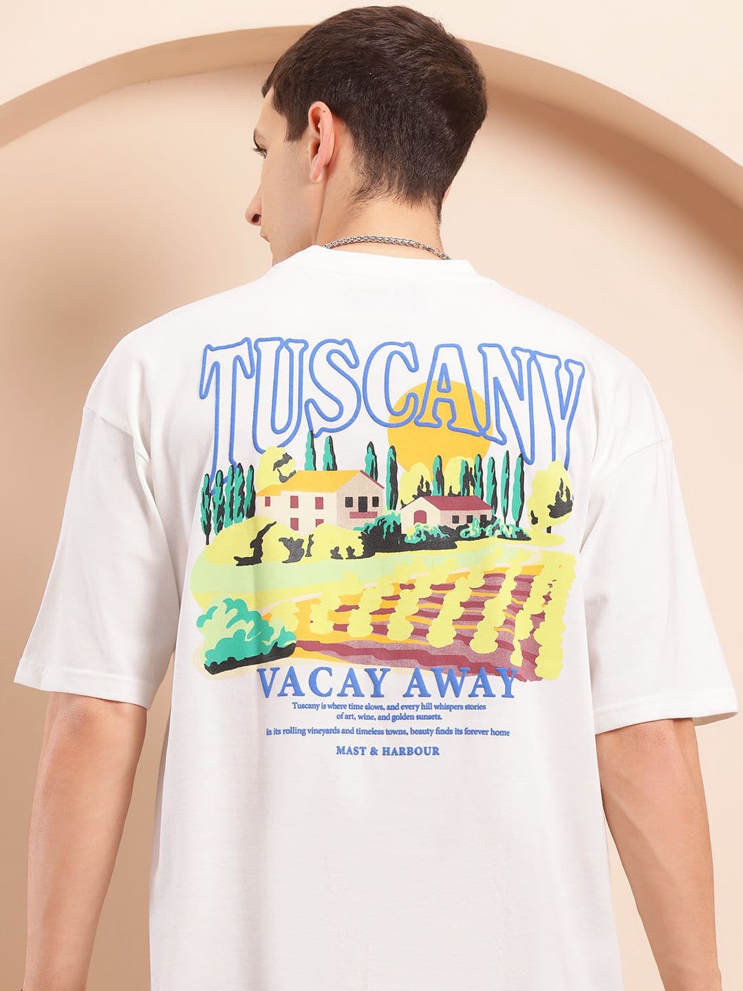 Mast & Harbour Printed Drop-Shoulder Sleeves Oversized T-shirt - view 1