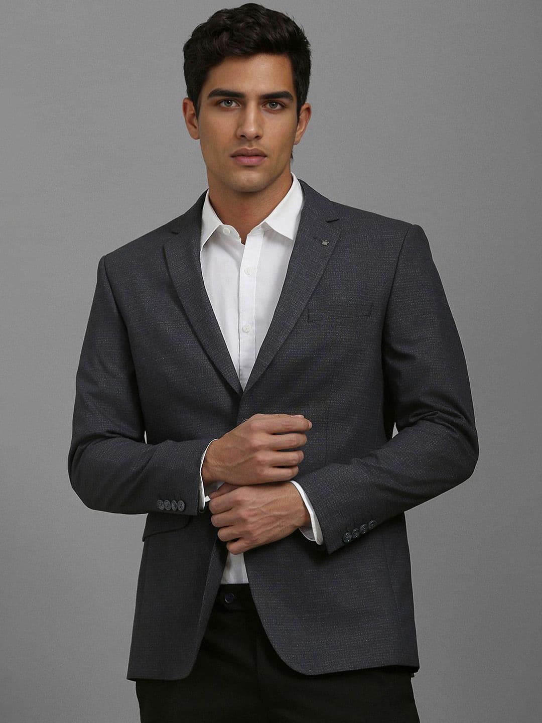 Louis Philippe Textured Slim Fit Notched Lapel Collar Long Sleeves Single Breasted Blazer - view 1