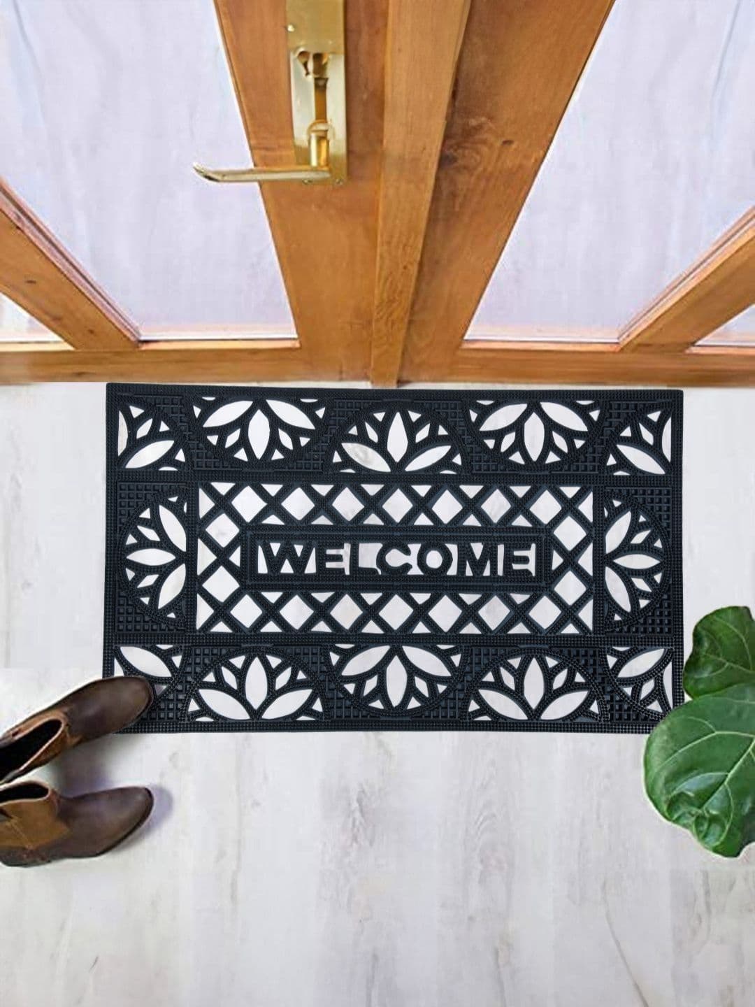 Cortina Black & White Printed Rectangular Anti-Skid Doormats - view 1