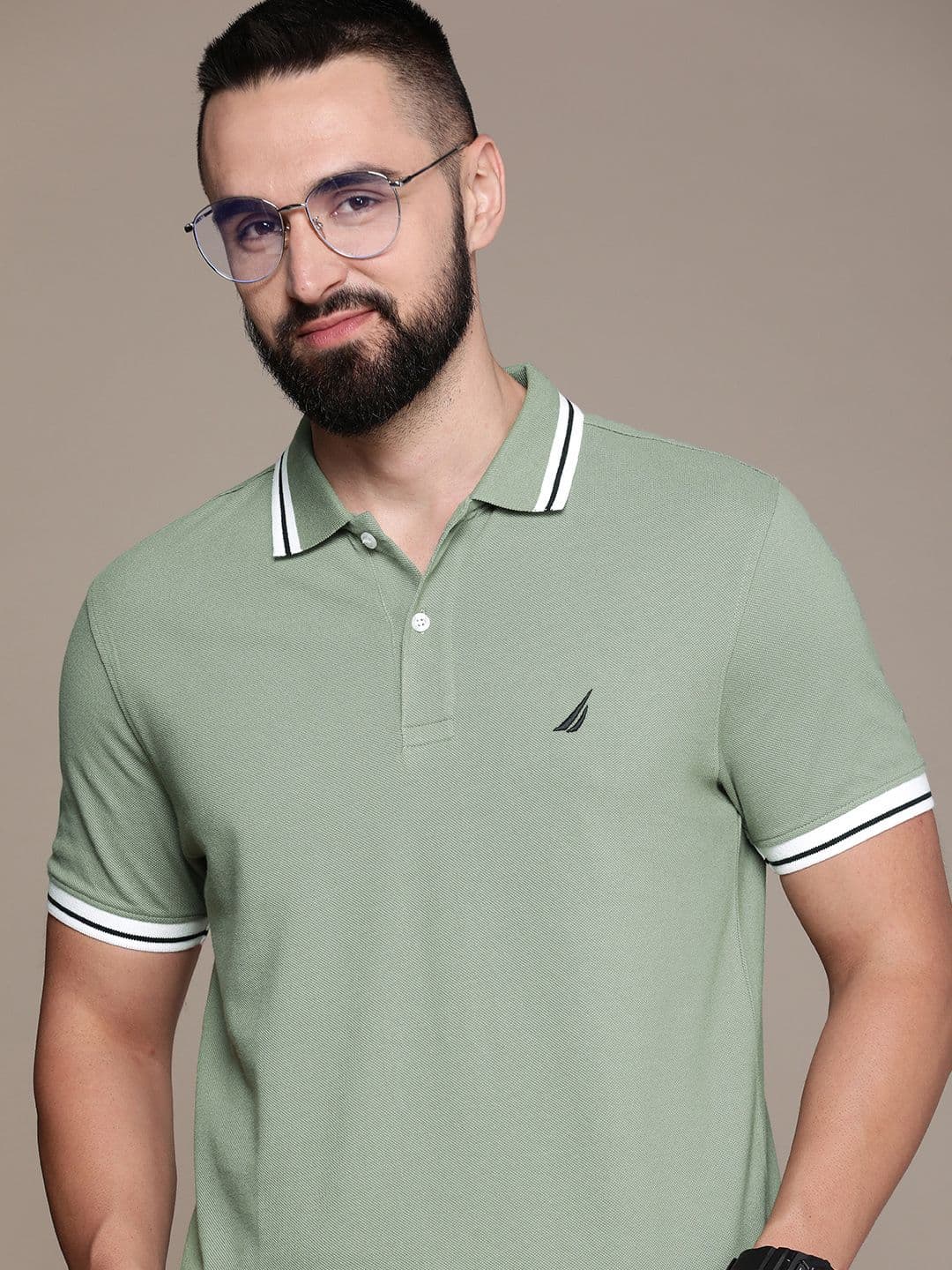 Nautica Solid Polo Collar Pure Cotton T-shirt - view 1