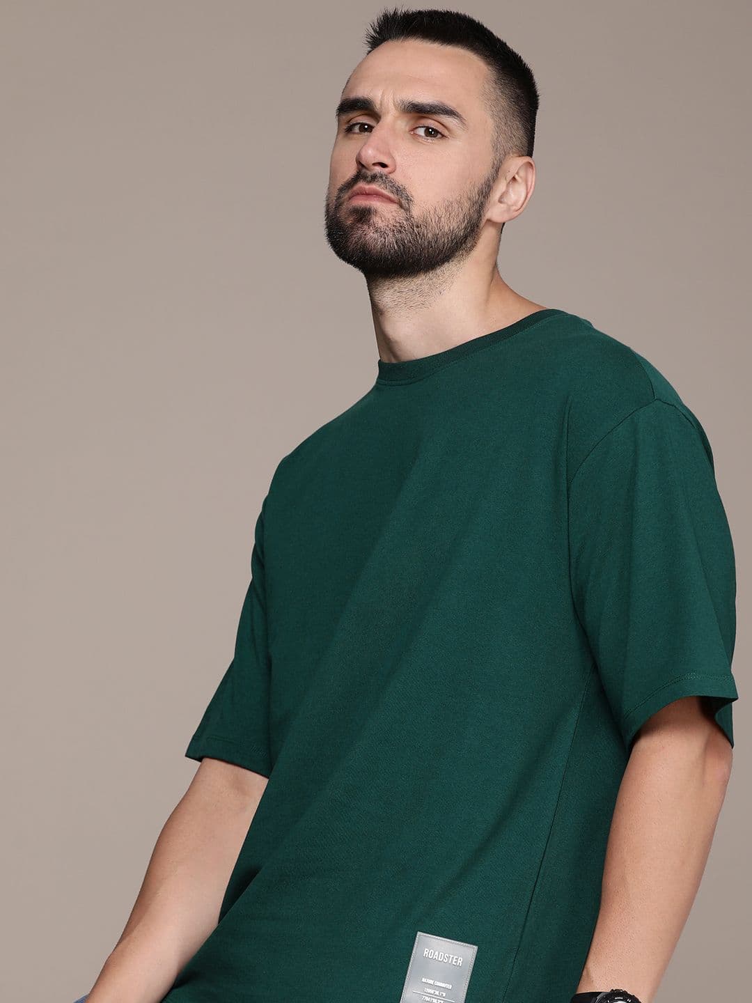 The Roadster Lifestyle Co. Oversized Fit Solid Drop-Shoulder Sleeves Pure Cotton T-shirt - view 1