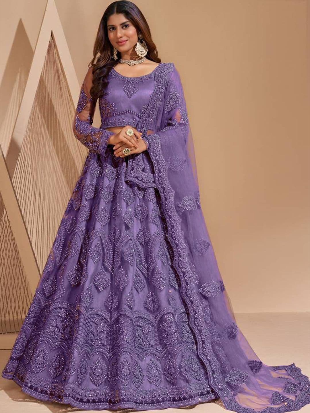 ZAALIMA FASHION Floral Embroidered Thread Work Semi-Stitched Lehenga & Blouse With Dupatta - view 1