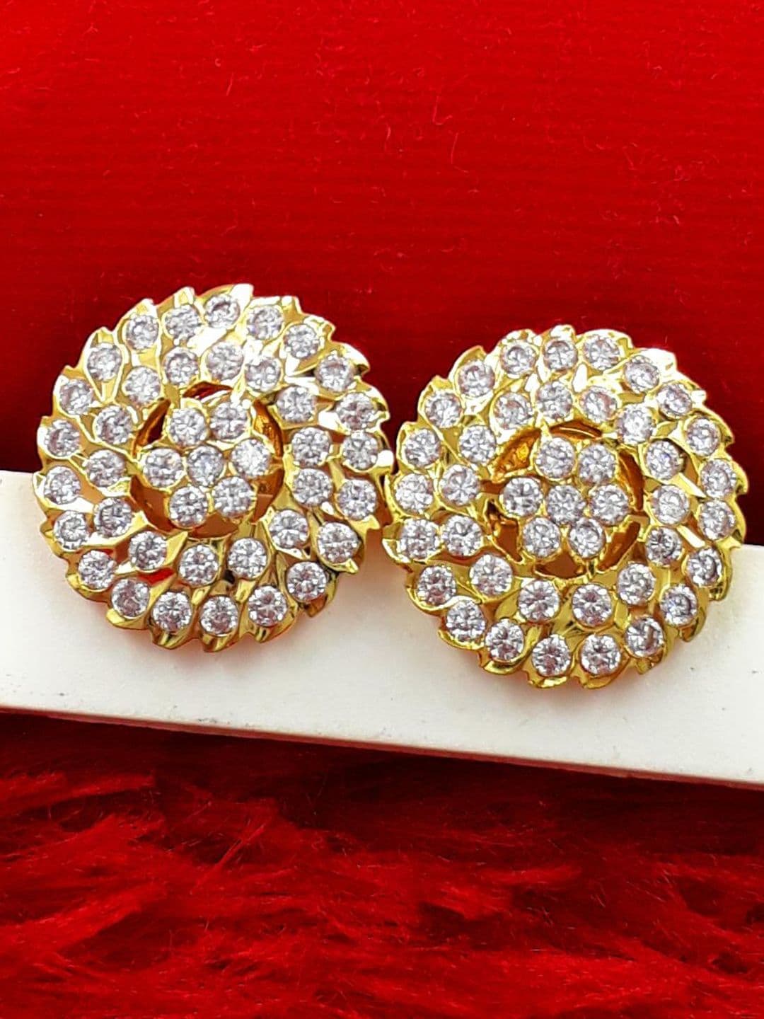 Anujeet Fashion Hub Gold Plated American Diamond Studded Circular Studs - view 1