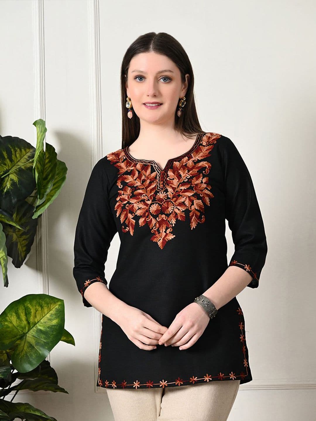 KALINI Floral Embroidered Thread Work Pure Cotton Thread Work Kurti - view 1